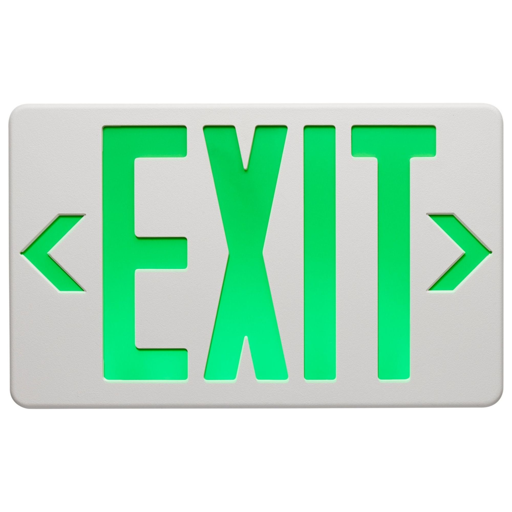 LED Exit Sign, Single/Double Face, Green Letters, White