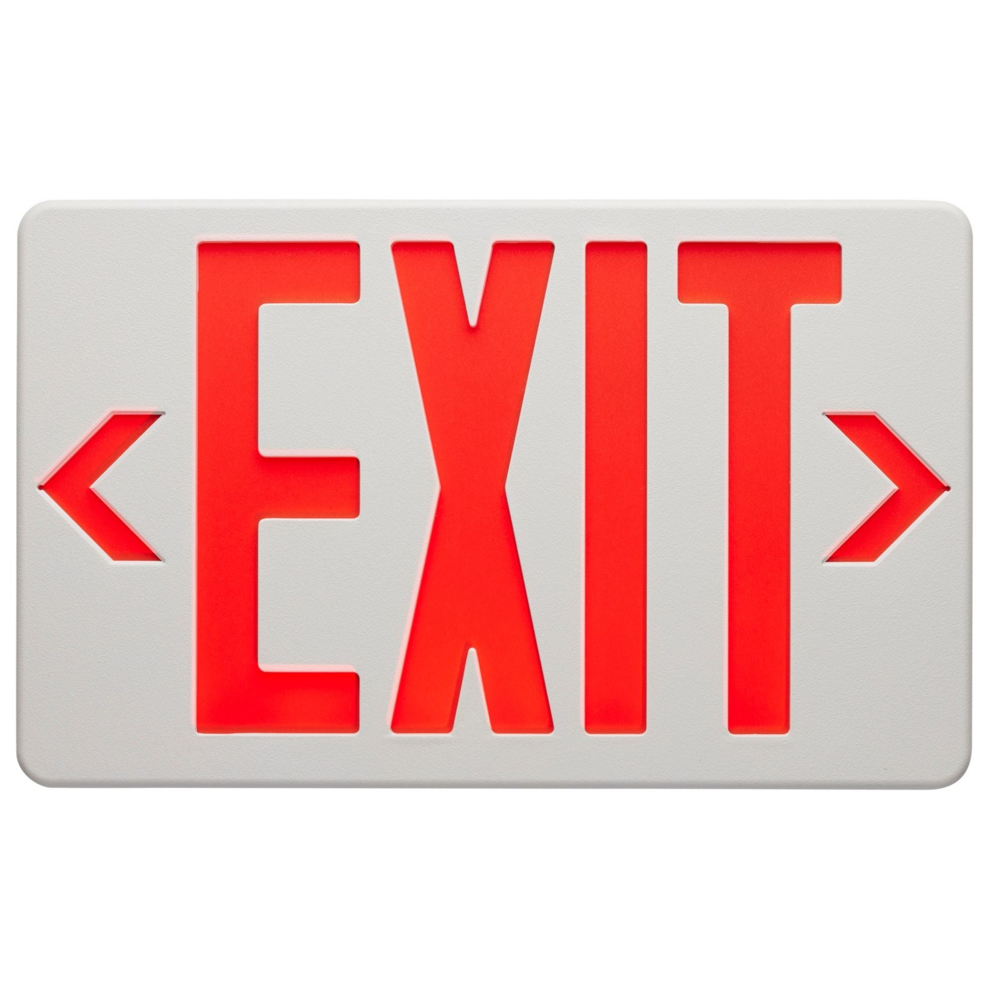 LED Exit Sign, Single/Double Face, Red Letters, White