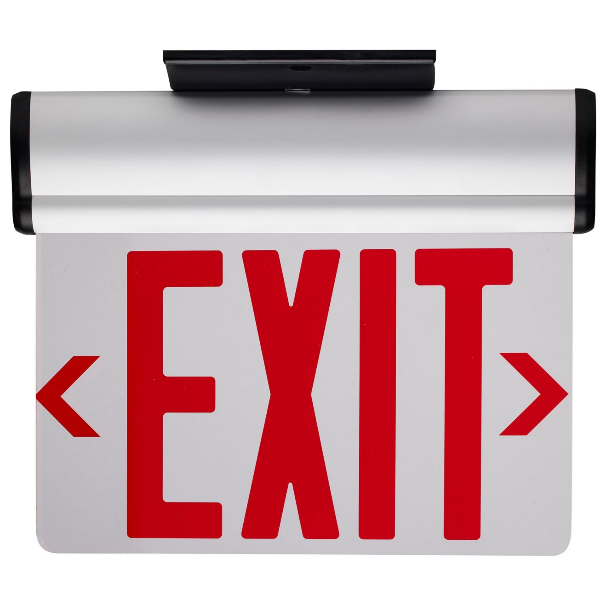 Edge-Lit LED Exit Sign, Clear Face, Red Letters, Brushed Aluminum