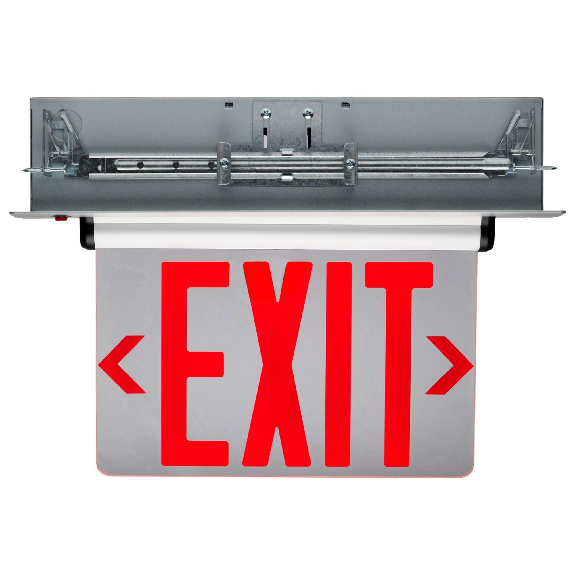Edge-Lit LED Exit Sign, Clear Face, Red Letters, Recessed Mount