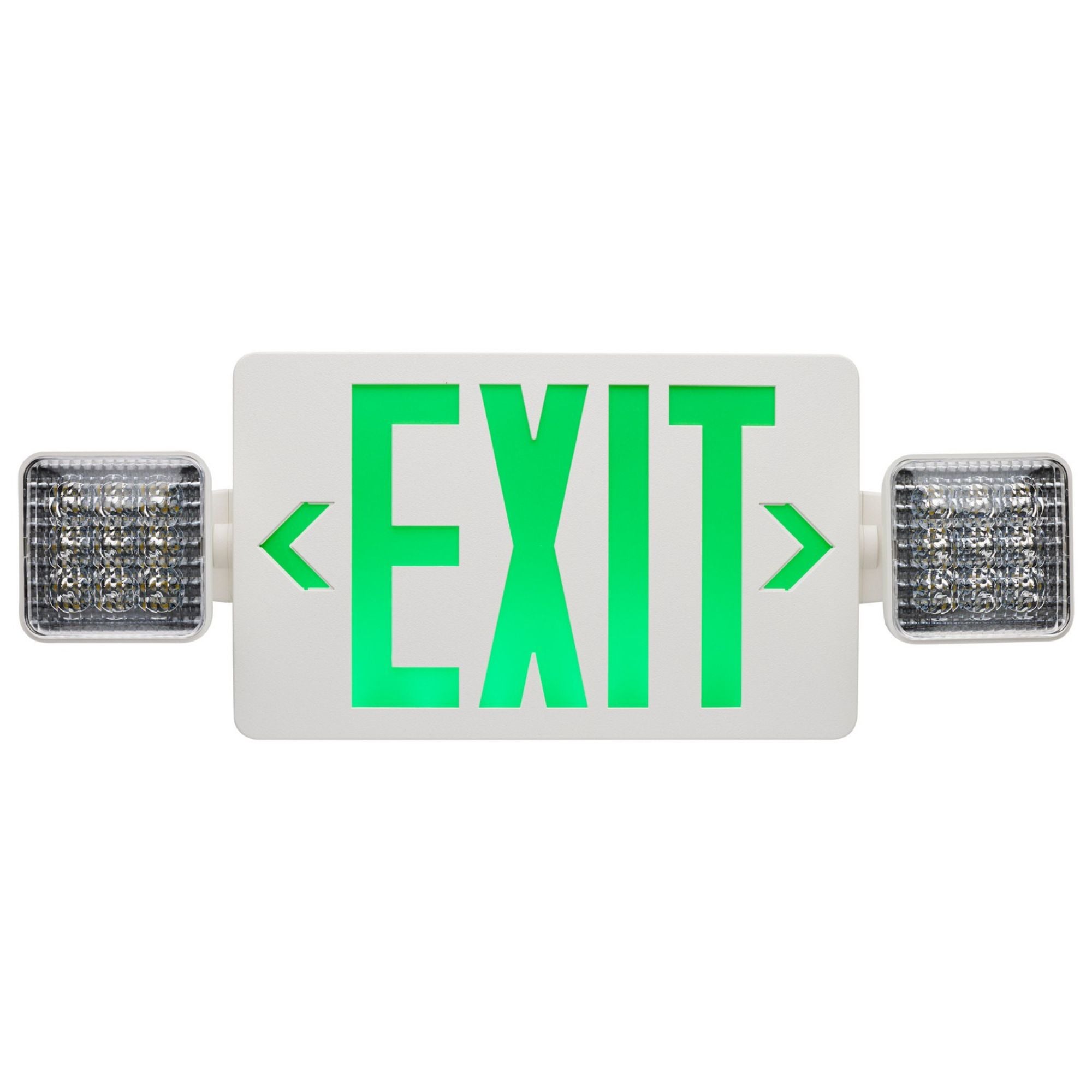 LED Combo Exit Sign, Single/Double Face, Green Letters, White