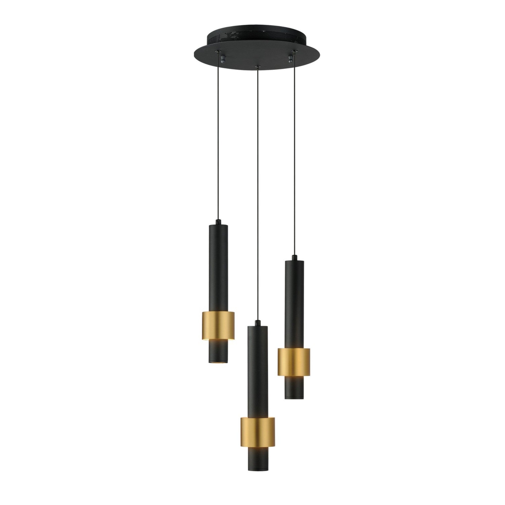 Reveal 11" 3-Light LED Pendant, Black & Gold Finish - Bees Lighting