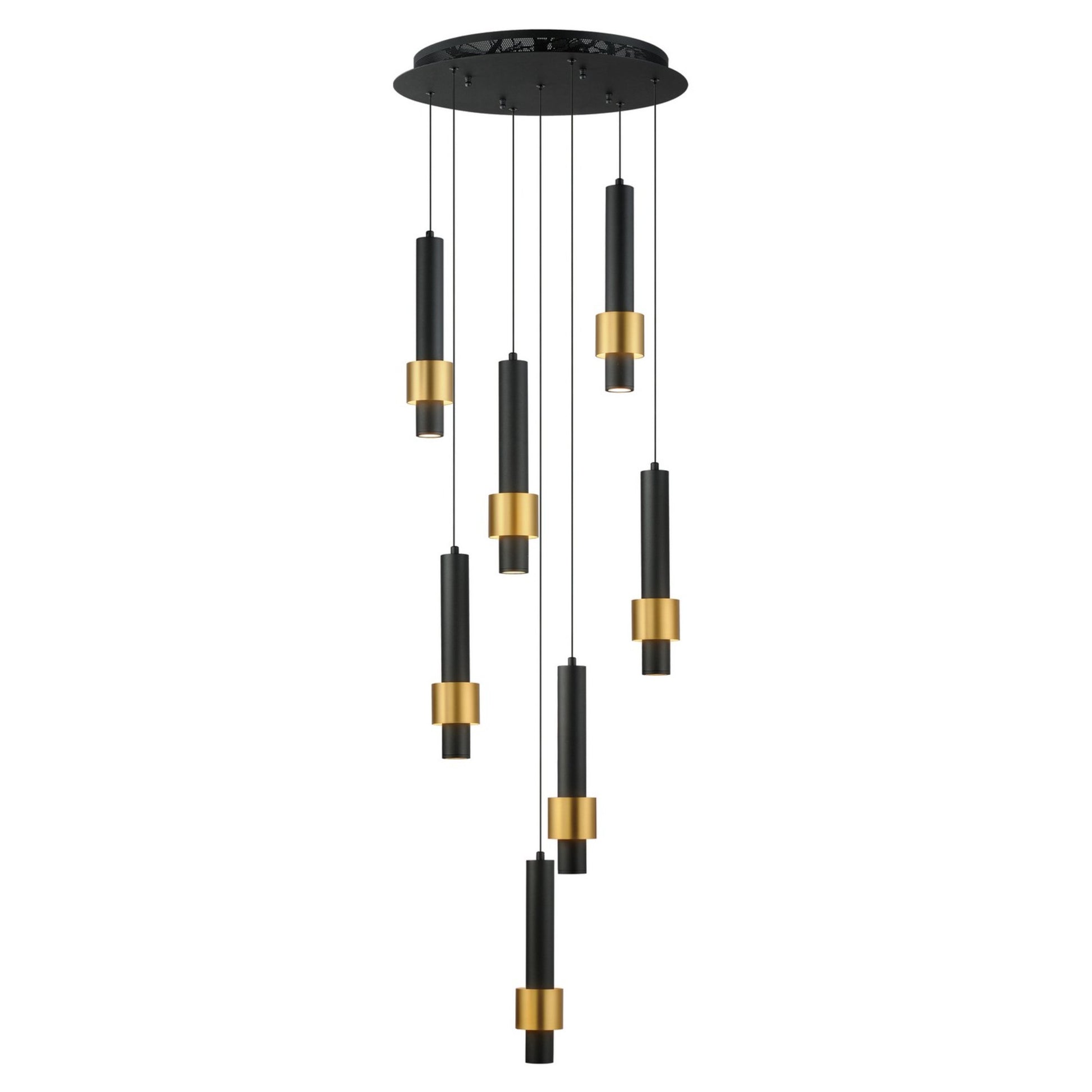 Reveal 18" 7-Light LED Pendant, Black & Gold Finish - Bees Lighting