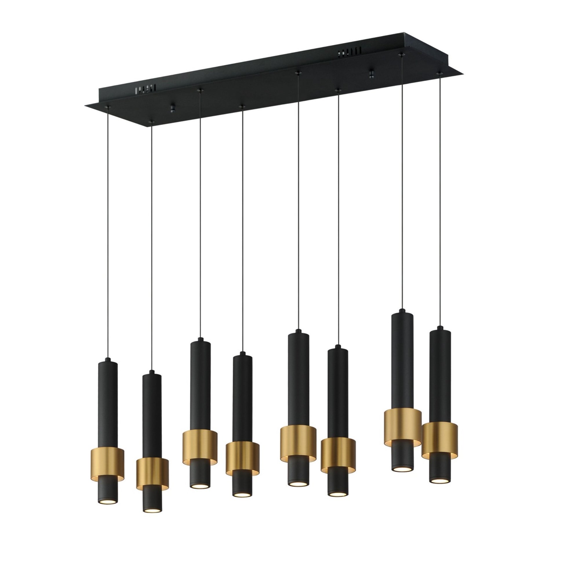 Reveal 32" 8-Light Linear LED Pendant, Black & Gold Finish - Bees Lighting