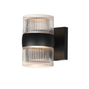 Modular 8" 2-Light LED Outdoor Wall Sconce, Black Finish with Clear Ribbed Glass - Bees Lighting