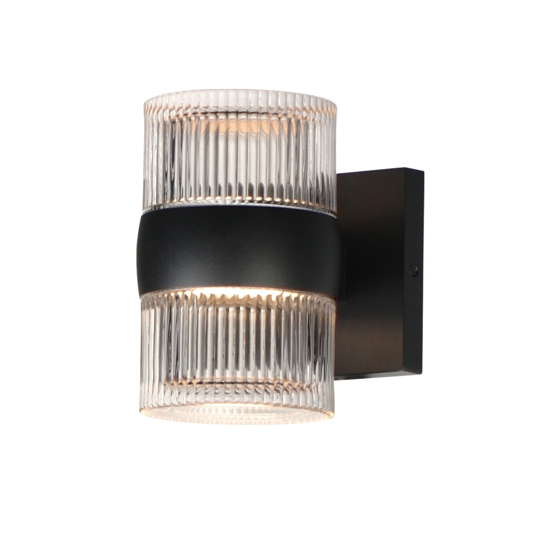 Modular 8" 2-Light LED Outdoor Wall Sconce, Black Finish with Clear Ribbed Glass - Bees Lighting