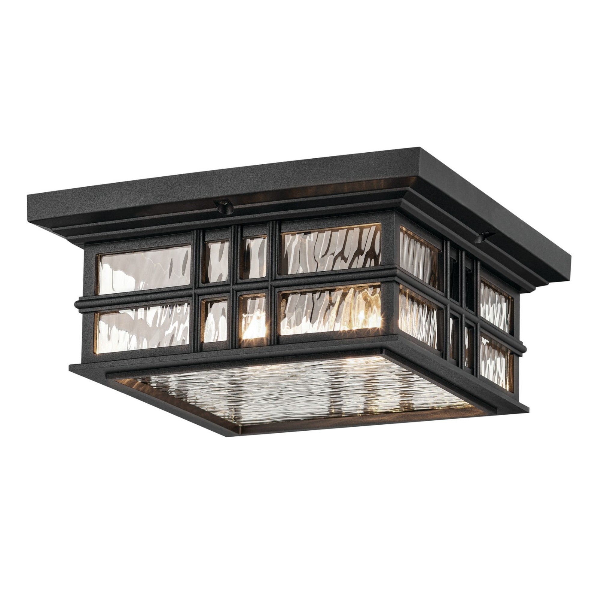 Beacon Square 12" 2-Light Outdoor Ceiling Light, Textured Black Finish - Bees Lighting