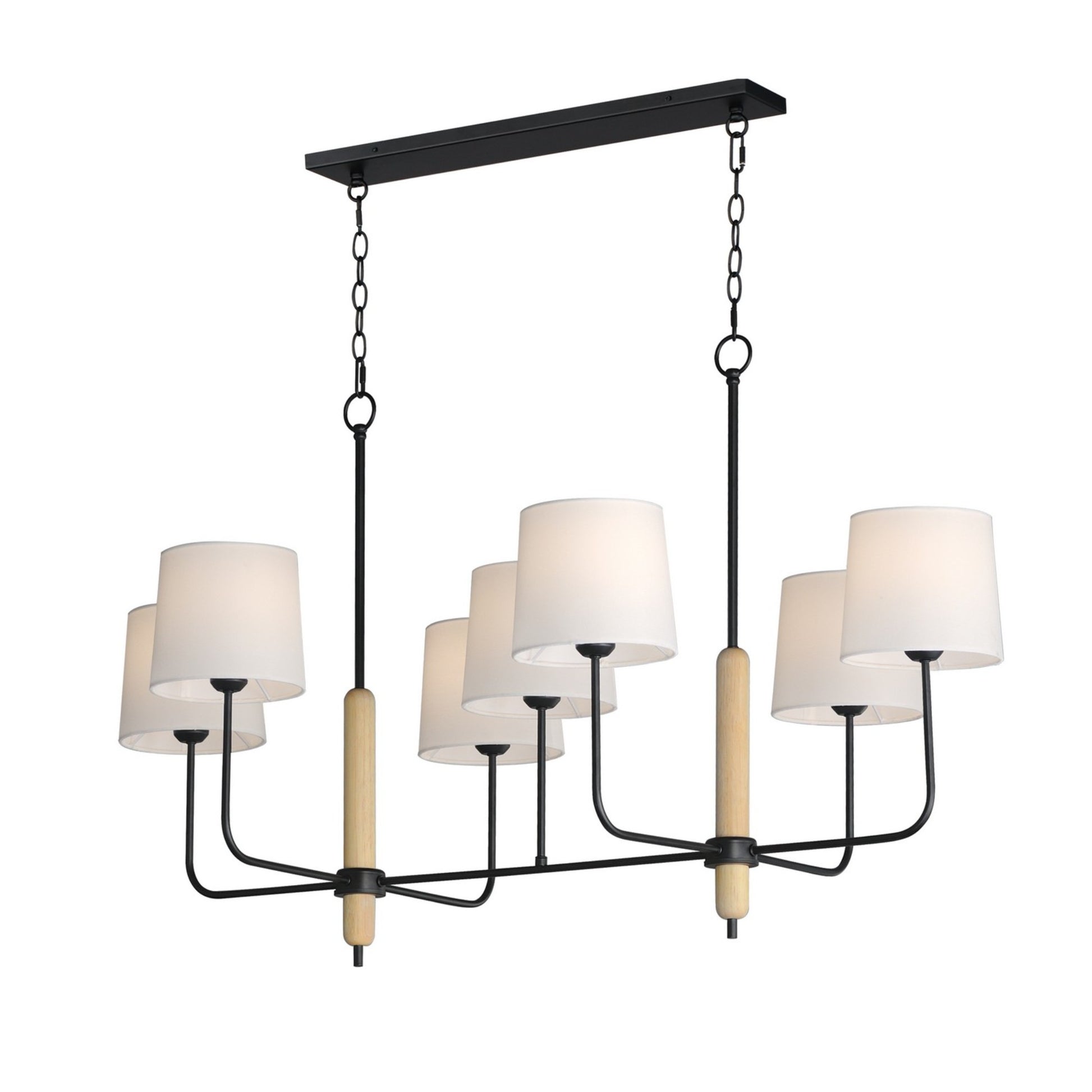 Bozeman 49" 7-Light Linear Chandelier, Natural Wood Finish - Bees Lighting