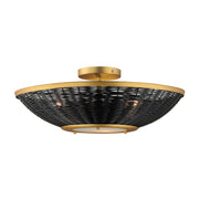 Rattan 20" 3-Light Convertible Semi Flush Mount, Natural Aged Brass Finish - Bees Lighting