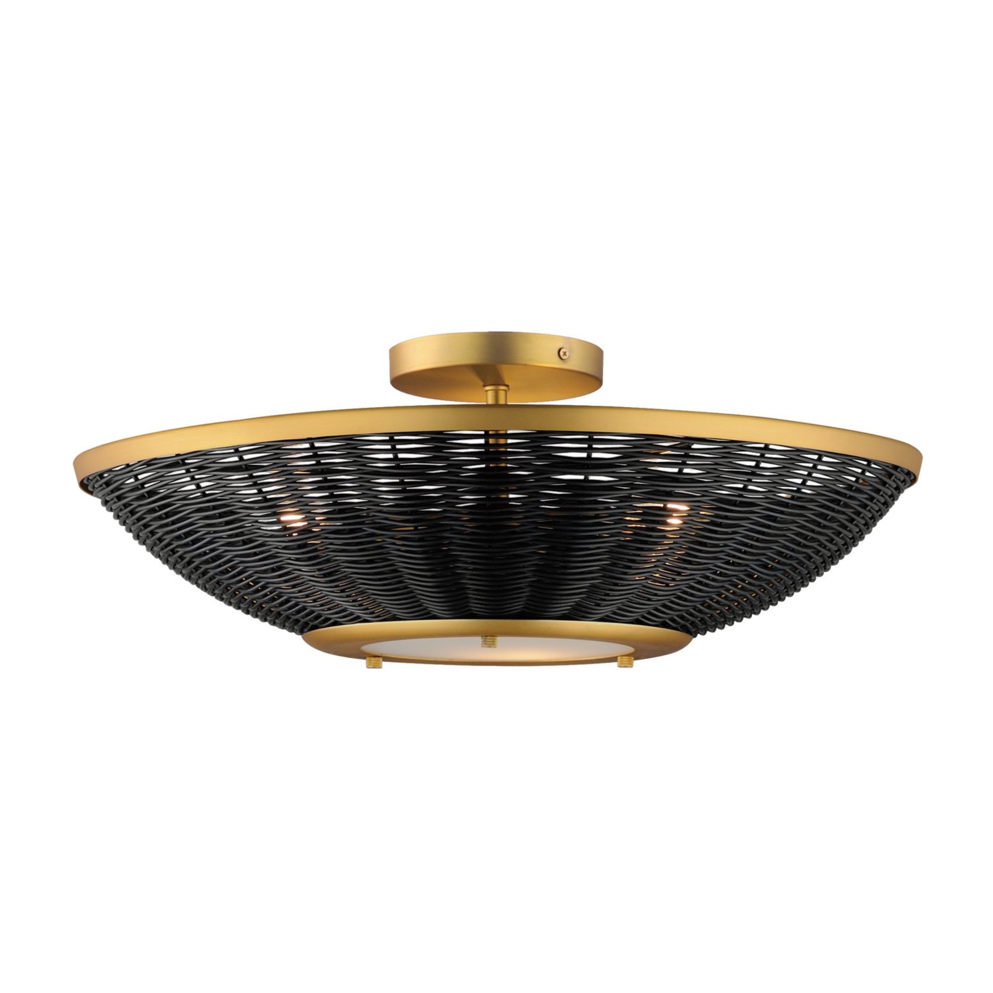 Rattan 20" 3-Light Convertible Semi Flush Mount, Natural Aged Brass Finish - Bees Lighting