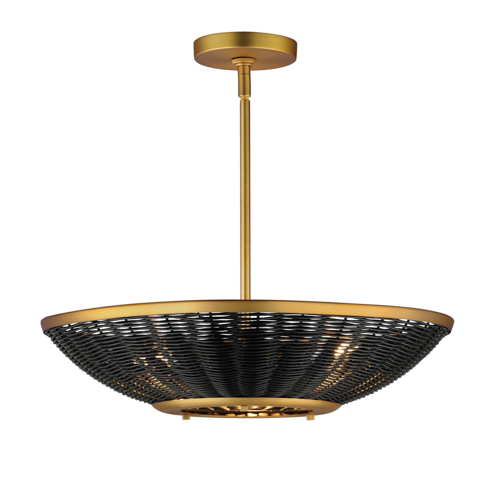 Rattan 20" 3-Light Pendant, Natural Aged Brass Finish - Bees Lighting