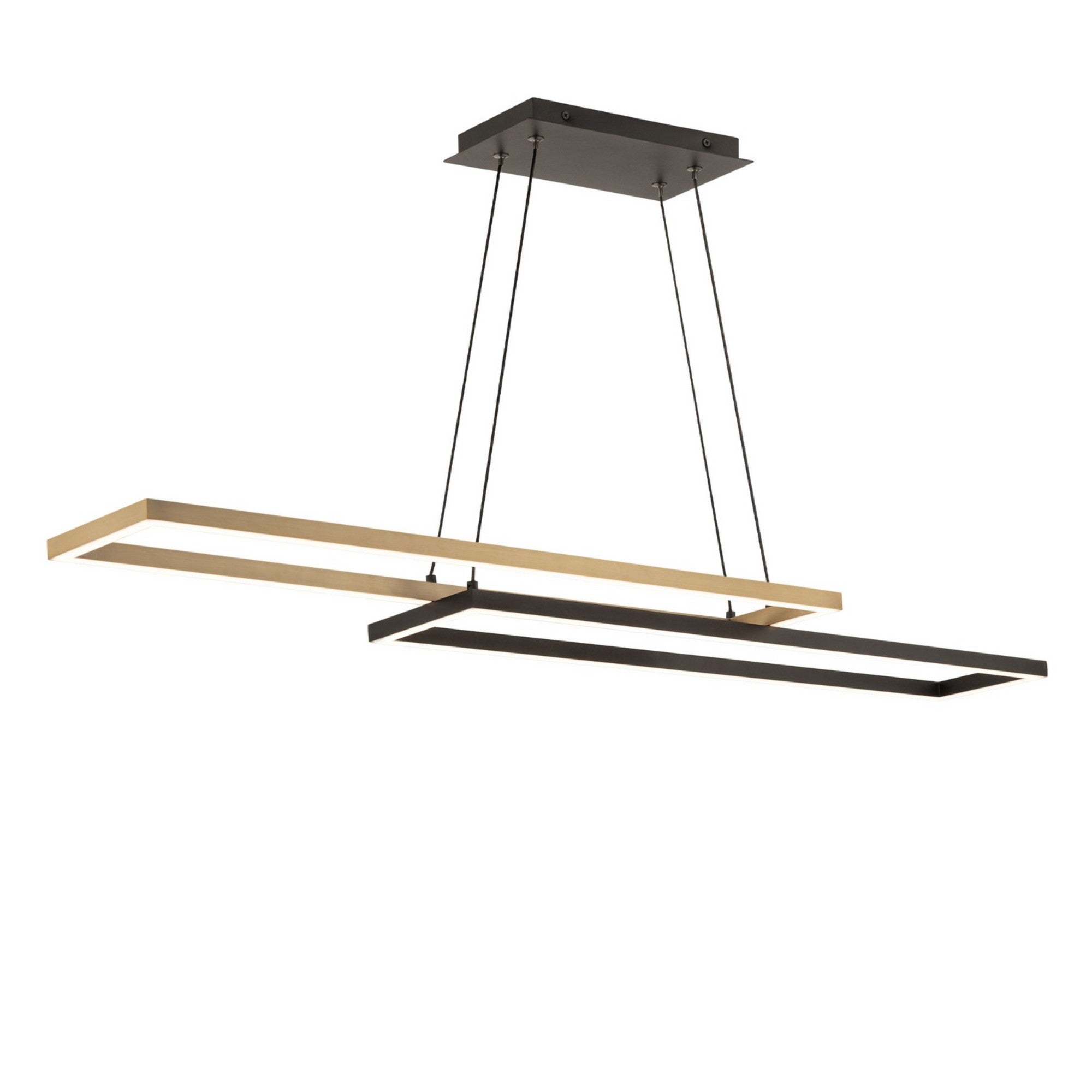 Double Entendre 42" LED Linear Pendant, 4CCT, Black/Aged Brass Finish - Bees Lighting