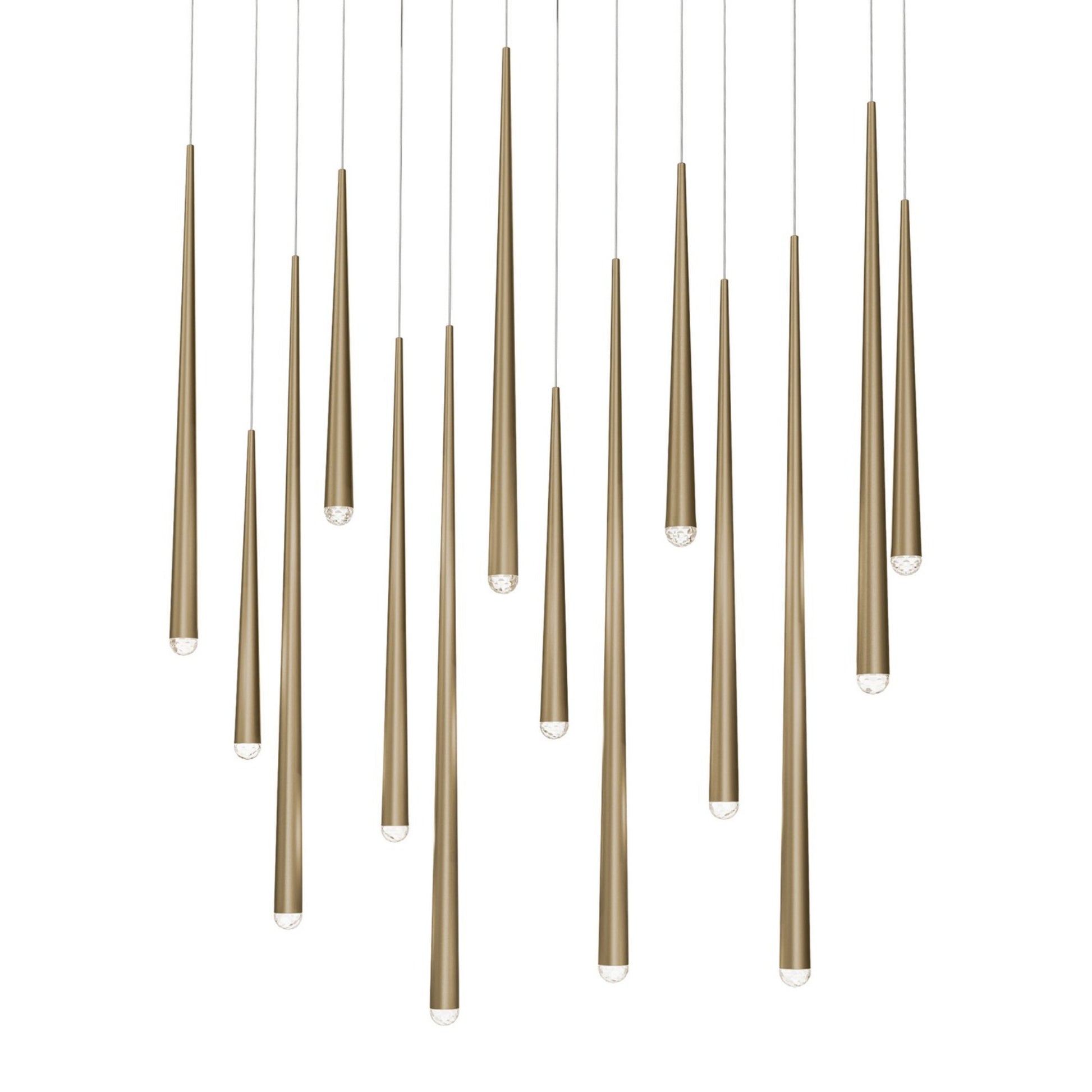 Cascade 40" 14-light LED Pendant, Aged Brass Finish, Crystal Cap - Bees Lighting