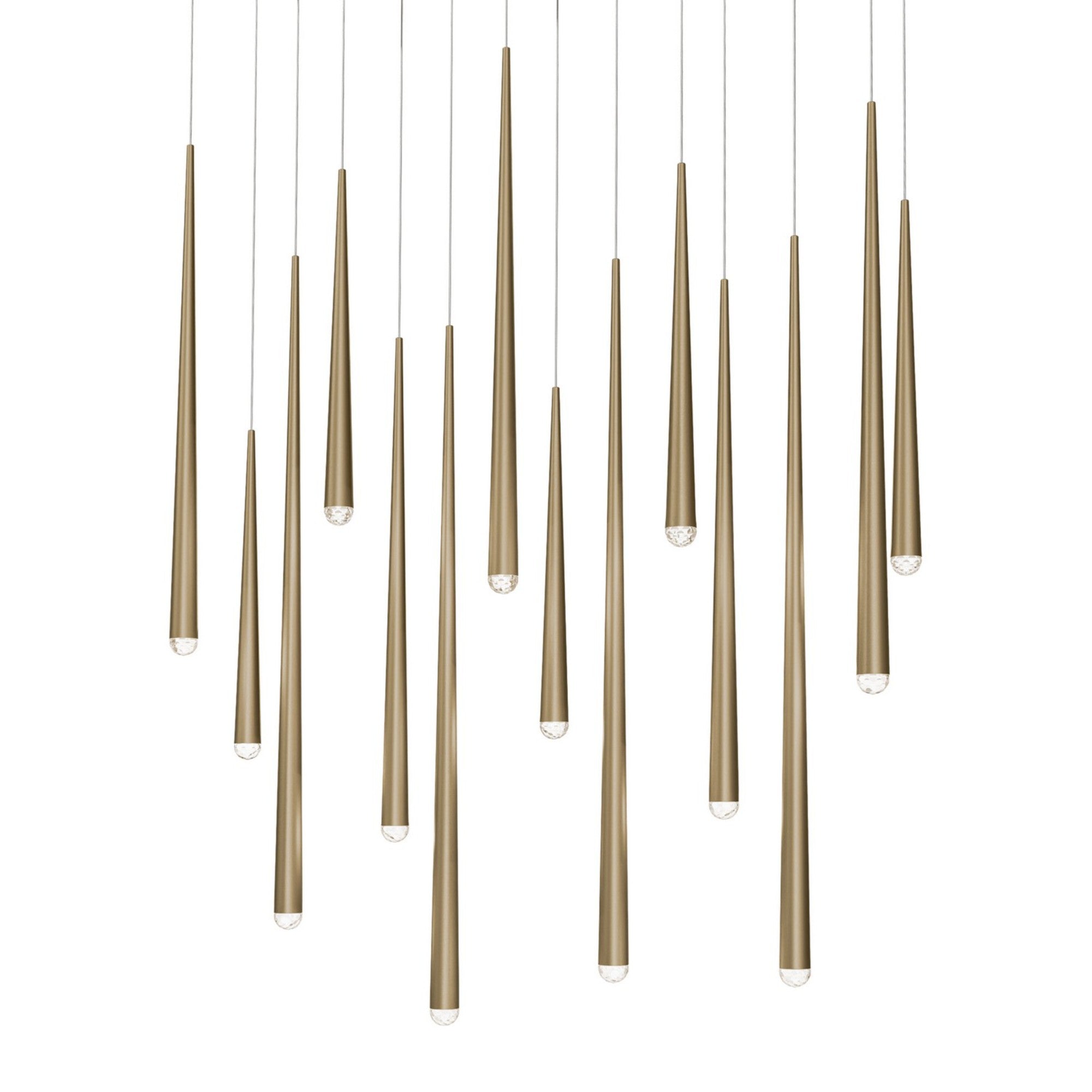Cascade 40" 14-light LED Pendant, Aged Brass Finish, Crystal Cap - Bees Lighting