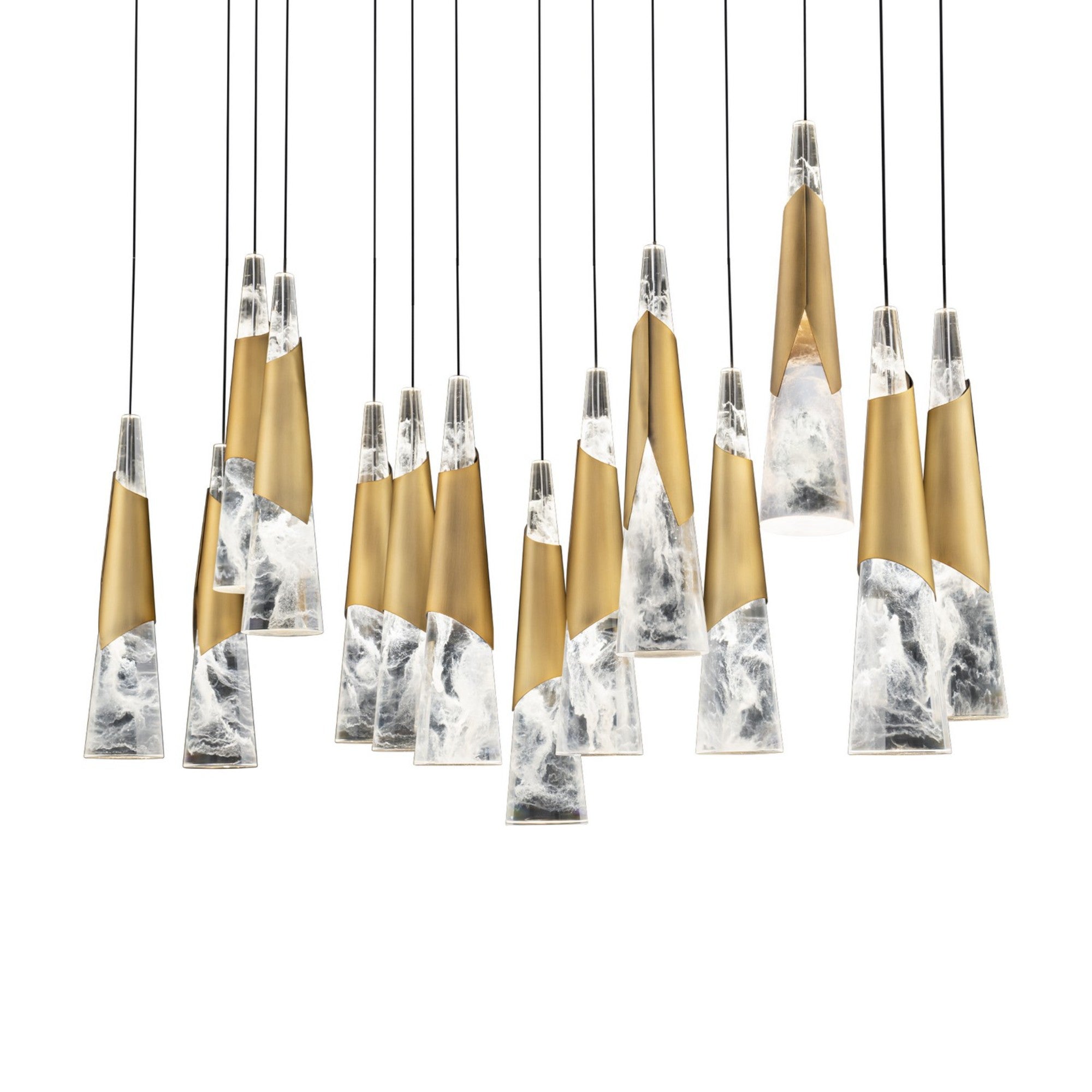 Kilt 40" 14-Light LED Pendant, Aged Brass Finish - Bees Lighting