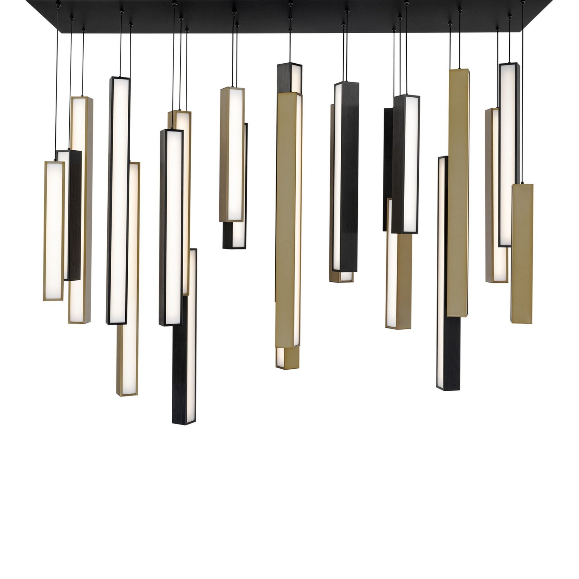 Chaos 54" 23-Light LED Pendant, Black/Aged Brass Finish - Bees Lighting