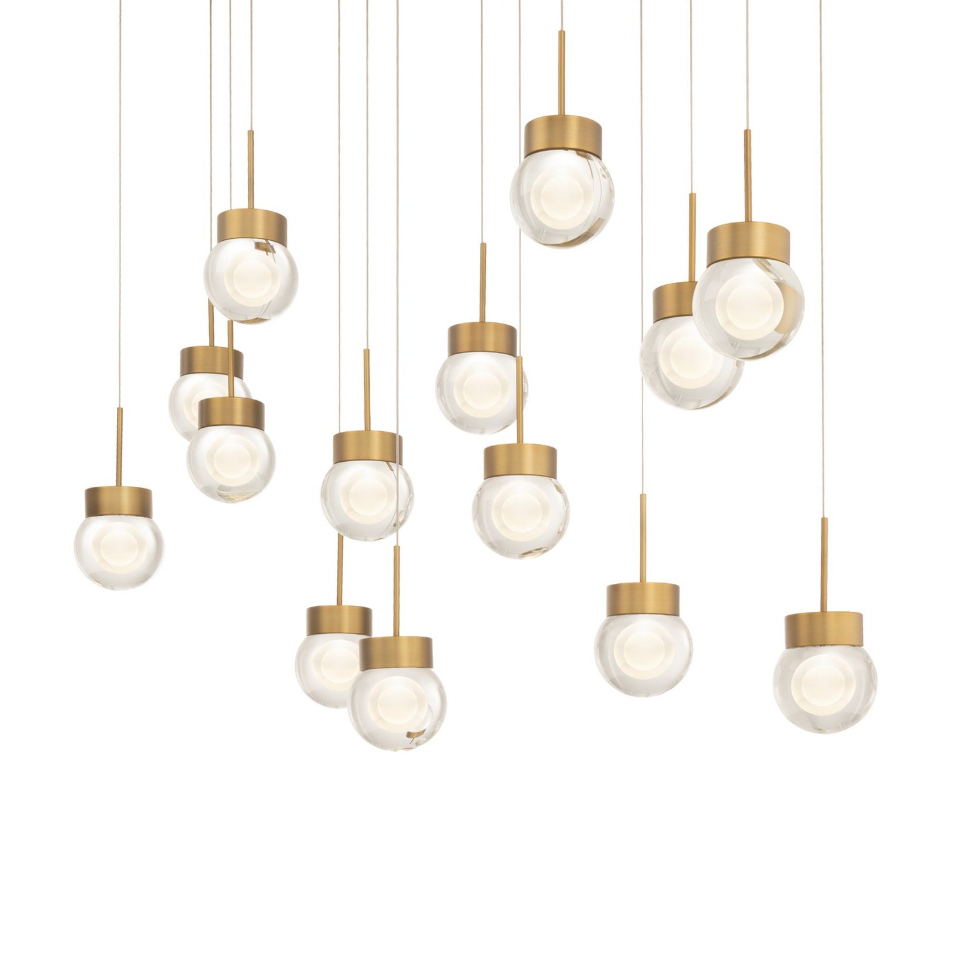 Double Bubble 40" 14-Light LED Pendant, Aged Brass Finish - Bees Lighting