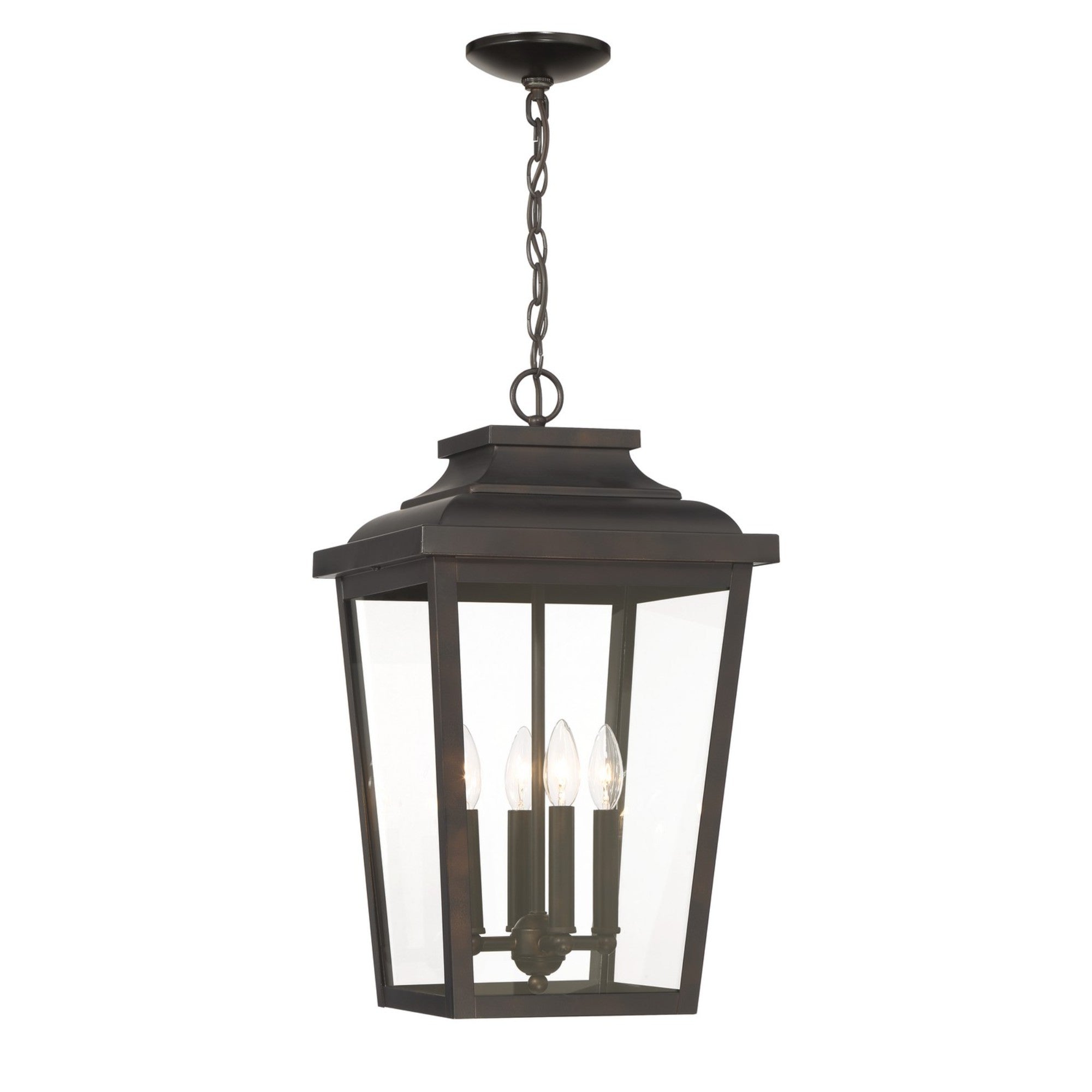 Irvington Manor 22" 4-Light Outdoor XL Chain Hung with Clear Glass, Chelesa Bronze Finish - Bees Lighting