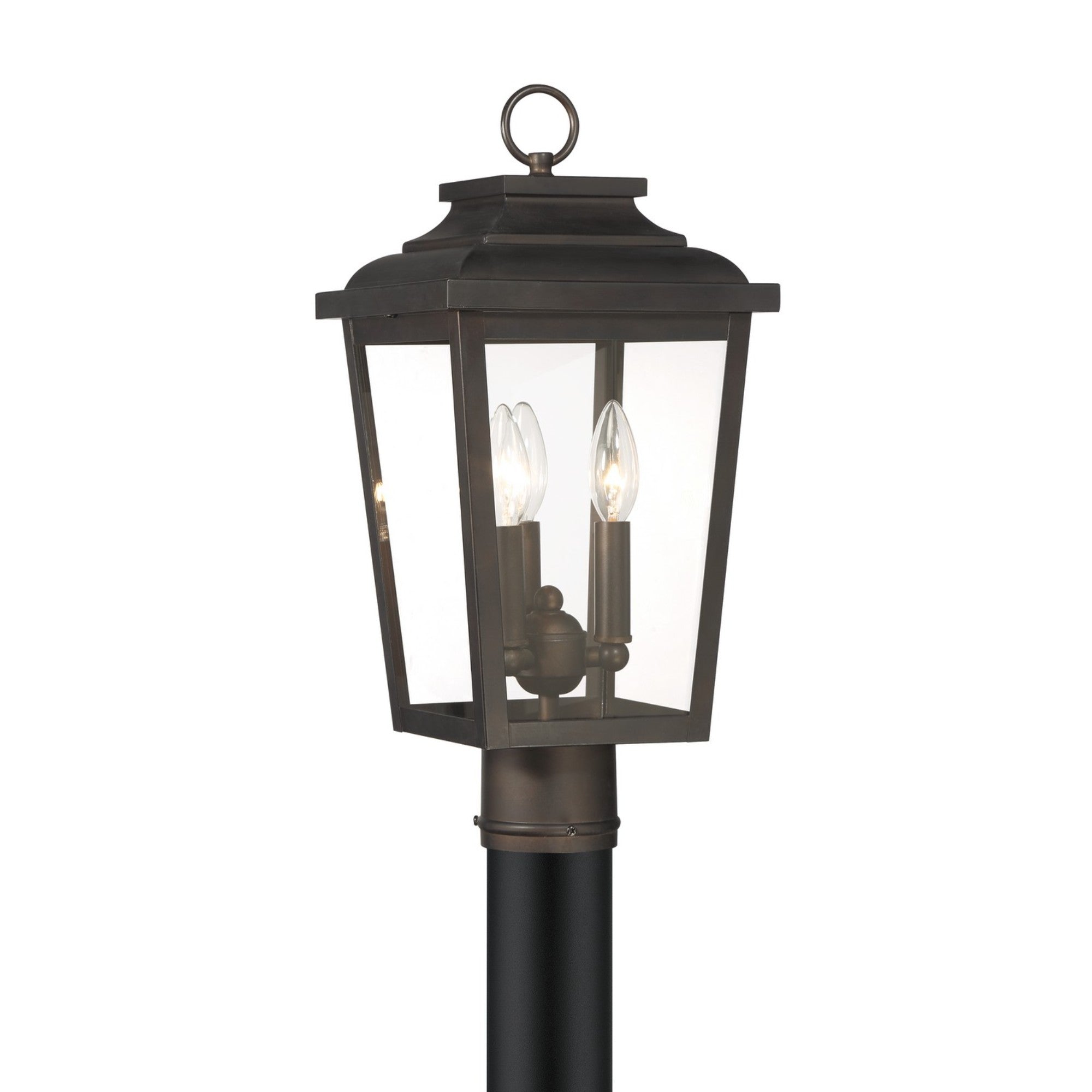 Irvington Manor 18" 3-Light Outdoor Post Mount with Clear Glass, Chelesa Bronze Finish - Bees Lighting
