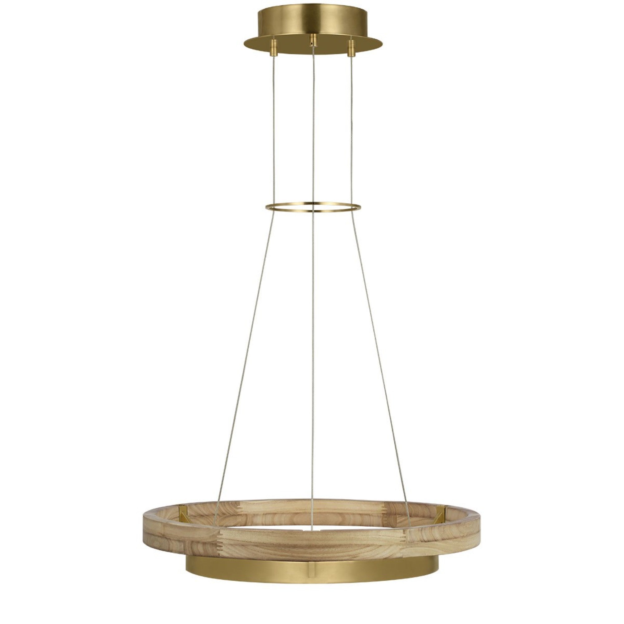 Grace 24" LED Chandelier, Antique Brass & Natural Oak Finish - Bees Lighting