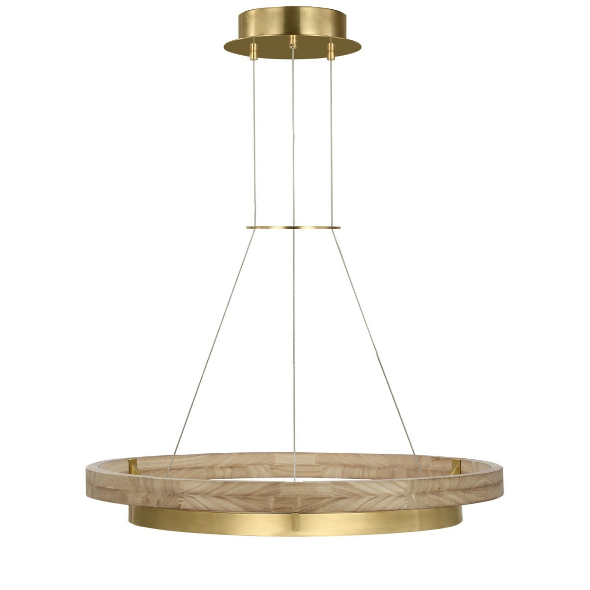 Grace 30" LED Chandelier, Antique Brass & Natural Oak Finish - Bees Lighting