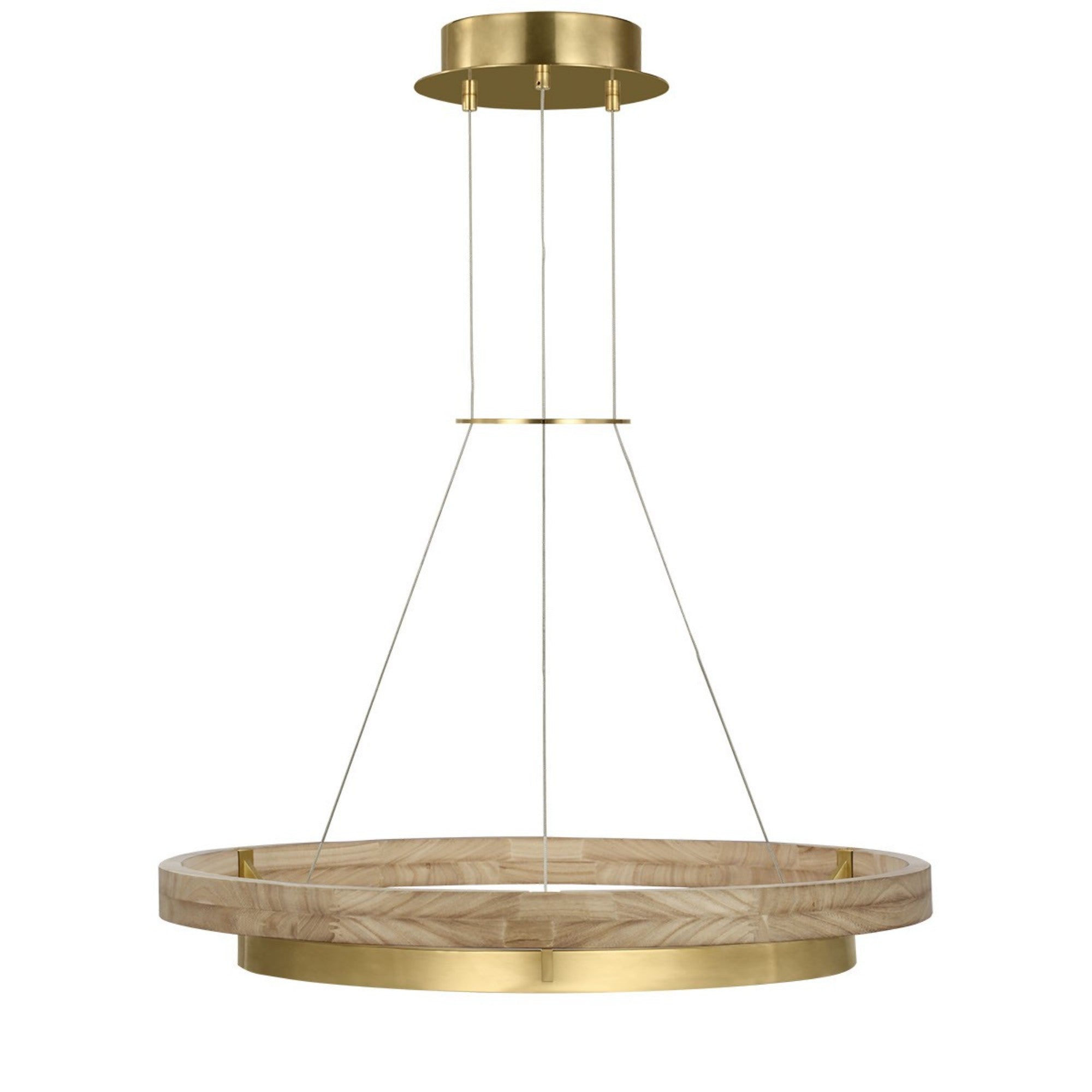 Grace 30" LED Chandelier, Antique Brass & Natural Oak Finish - Bees Lighting