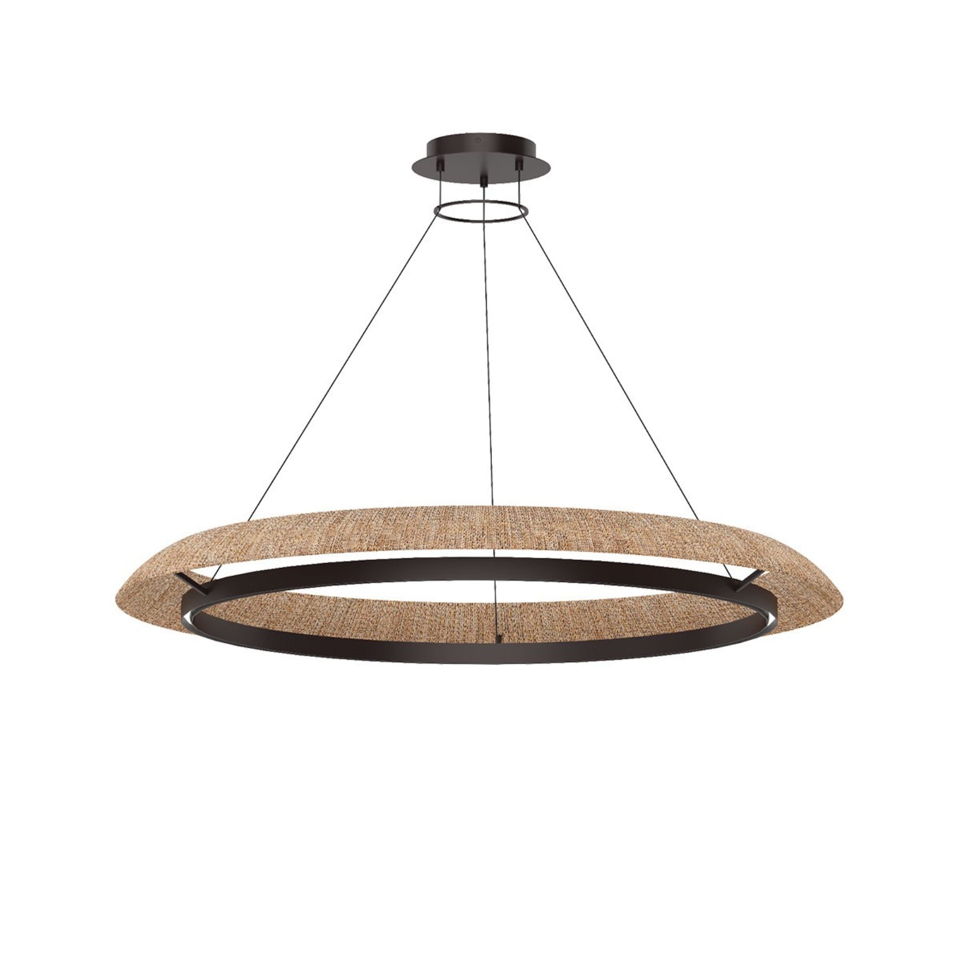Noa 51" X-Large Chandelier, 120-277V, Bronze with Natural Rattan Finish - Bees Lighting
