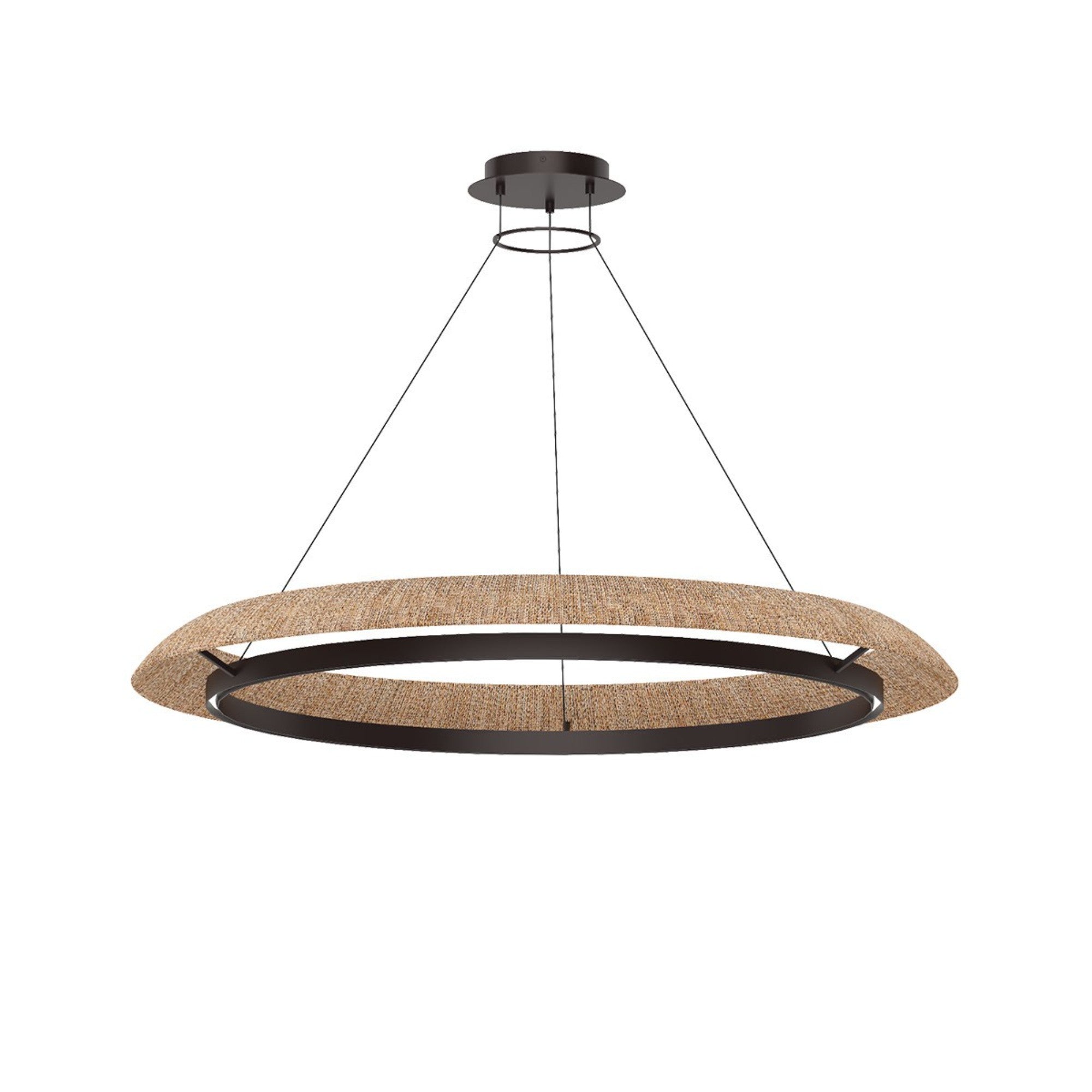 Noa 51" X-Large Chandelier, 120-277V, Bronze with Natural Rattan Finish - Bees Lighting