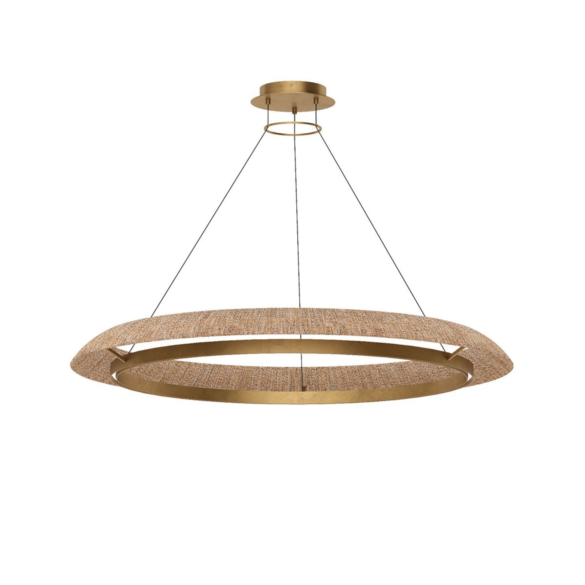 Noa 51" X-Large Chandelier, 120-277V, Antique Brass with Natural Rattan Finish - Bees Lighting