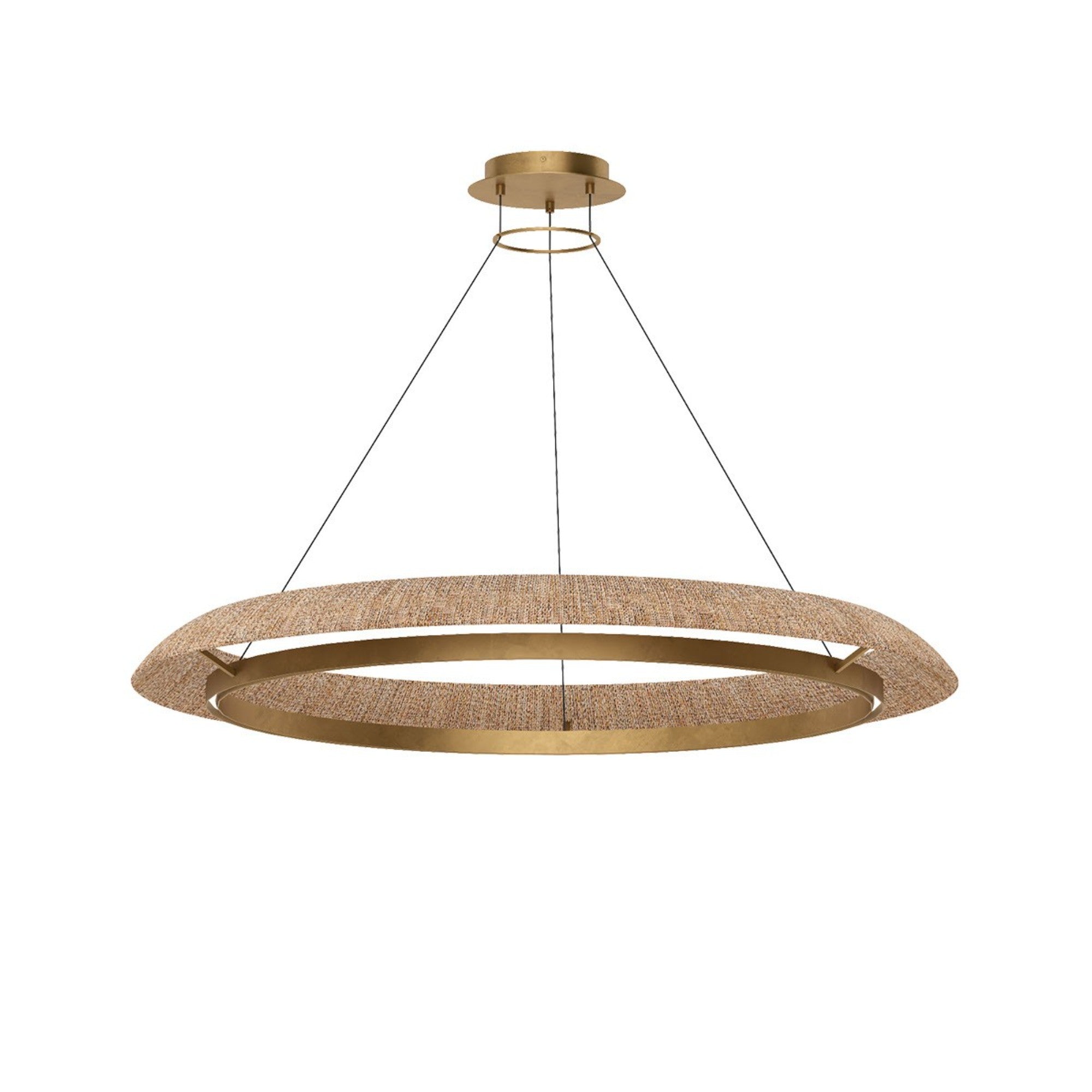 Noa 51" X-Large Chandelier, 120-277V, Antique Brass with Natural Rattan Finish - Bees Lighting