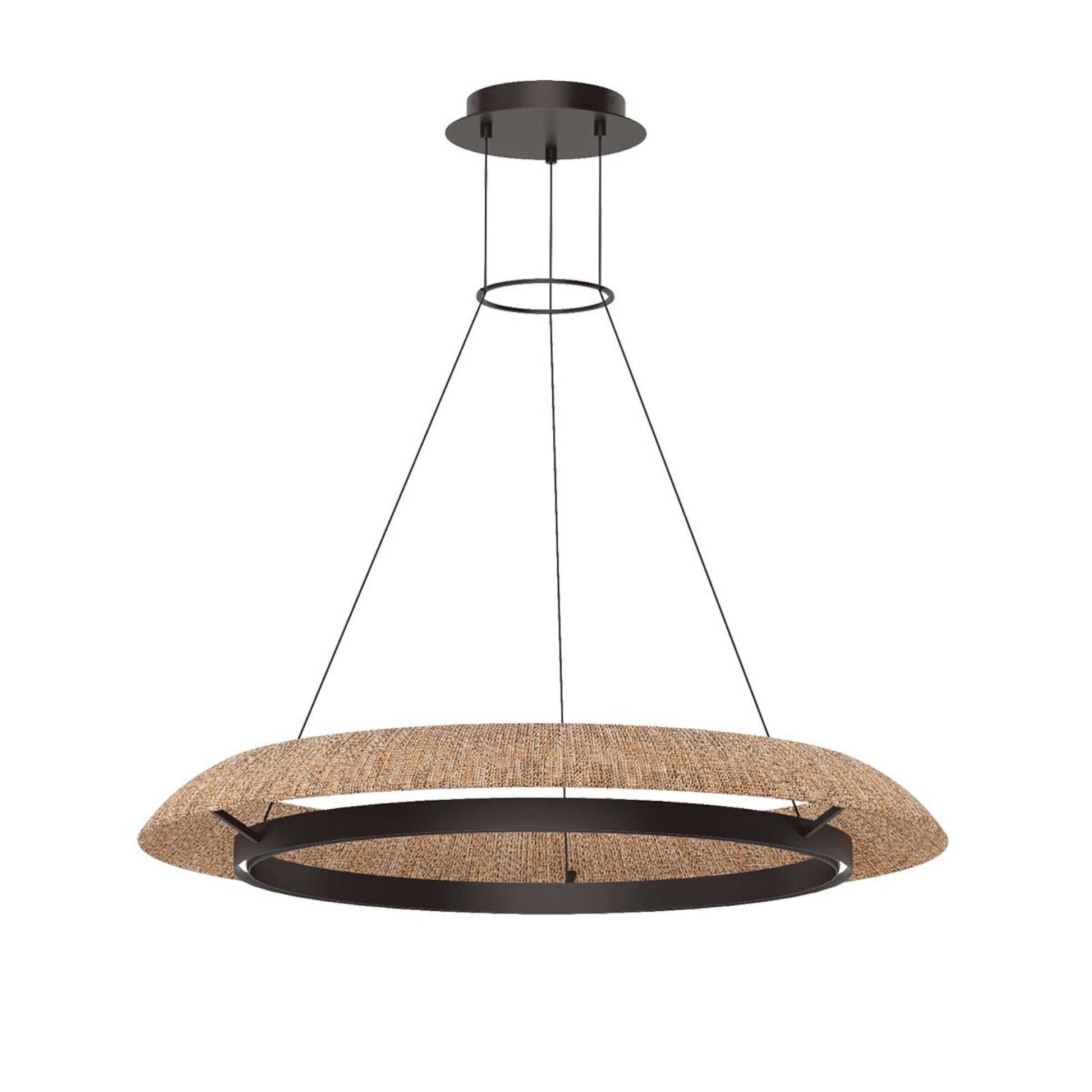 Noa 39" Large Chandelier, 120-277V, Bronze with Natural Rattan Finish - Bees Lighting