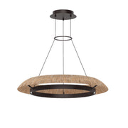 Noa 33" Medium Chandelier, 120-277V, Bronze with Natural Rattan Finish - Bees Lighting