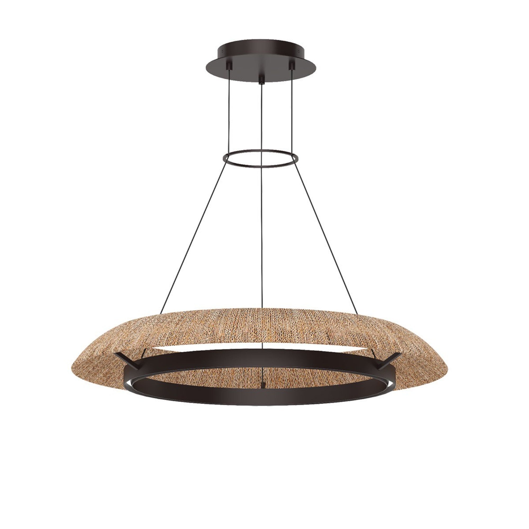 Noa 33" Medium Chandelier, 120-277V, Bronze with Natural Rattan Finish - Bees Lighting