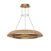 Noa 33" Medium Chandelier, 120-277V, Antique Brass with Natural Rattan Finish - Bees Lighting