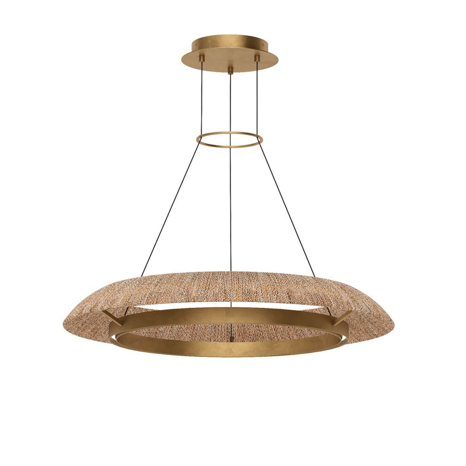 Noa 33" Medium Chandelier, 120-277V, Antique Brass with Natural Rattan Finish - Bees Lighting