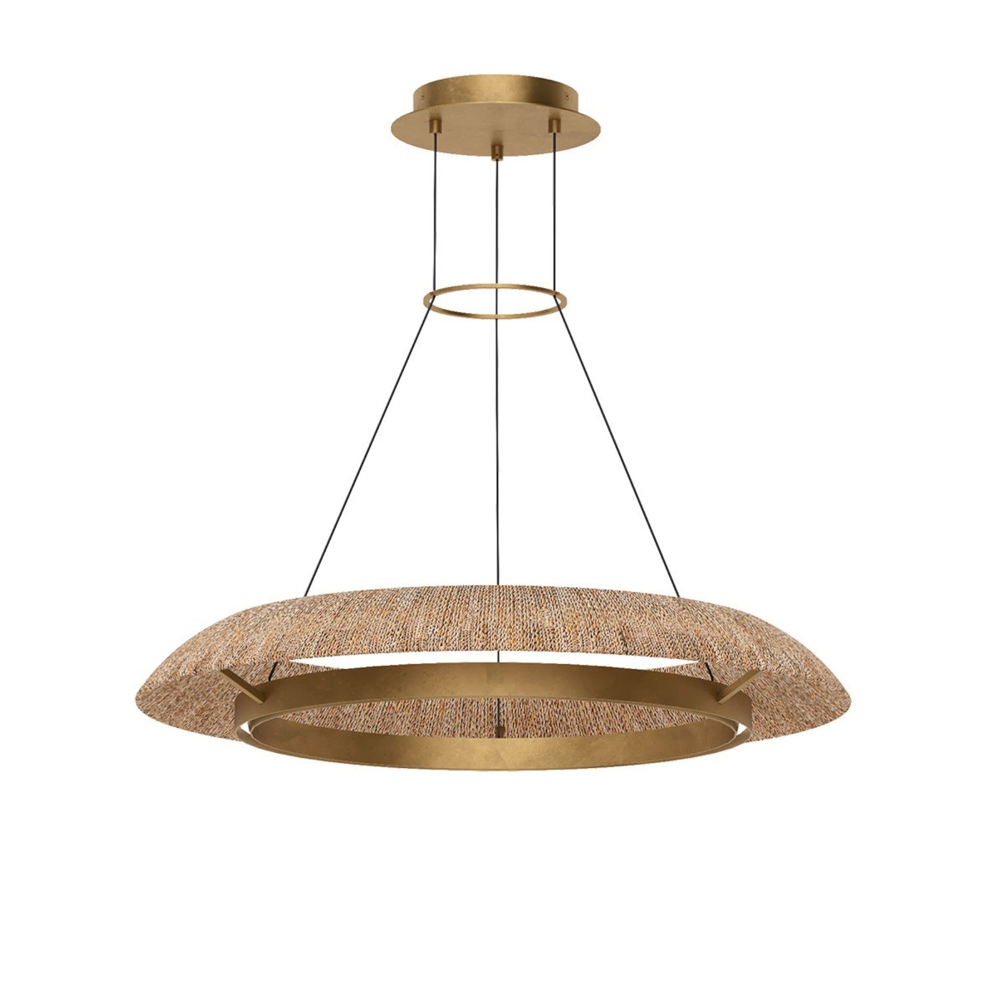 Noa 33" Medium Chandelier, 120-277V, Antique Brass with Natural Rattan Finish - Bees Lighting