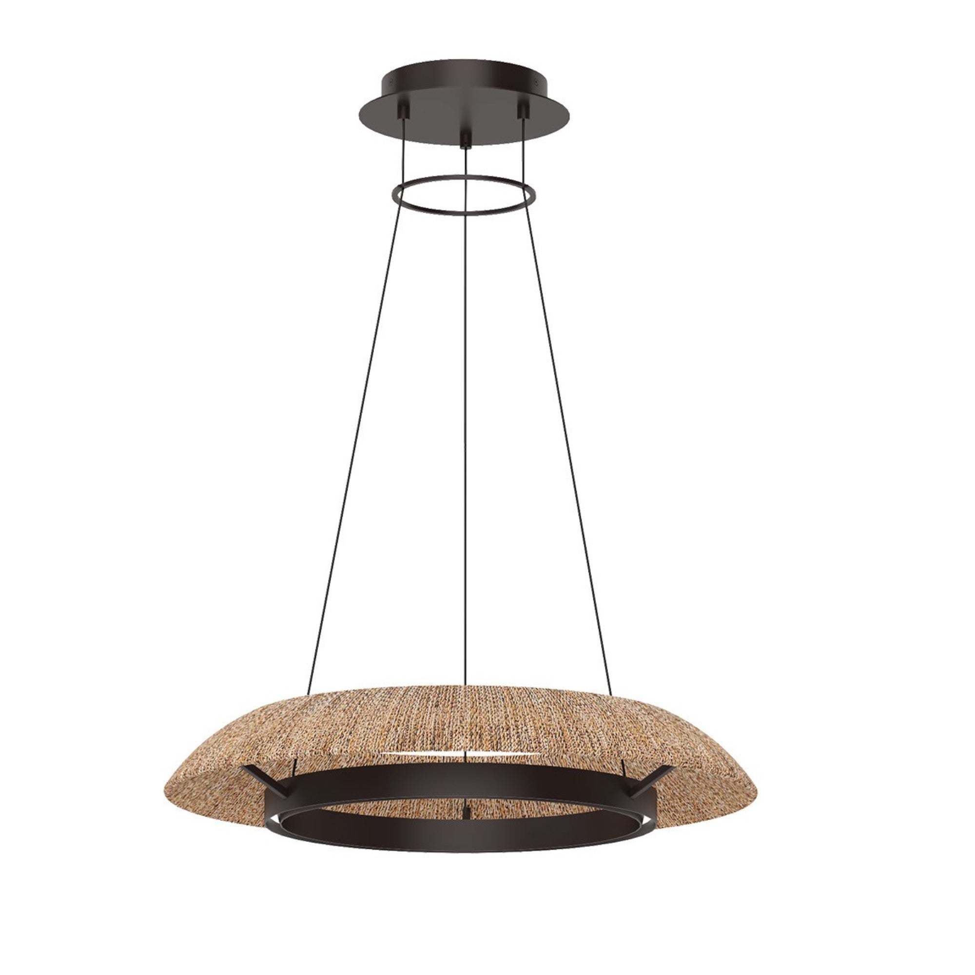 Noa 27" Small Chandelier, 120-277V, Bronze with Natural Rattan Finish - Bees Lighting