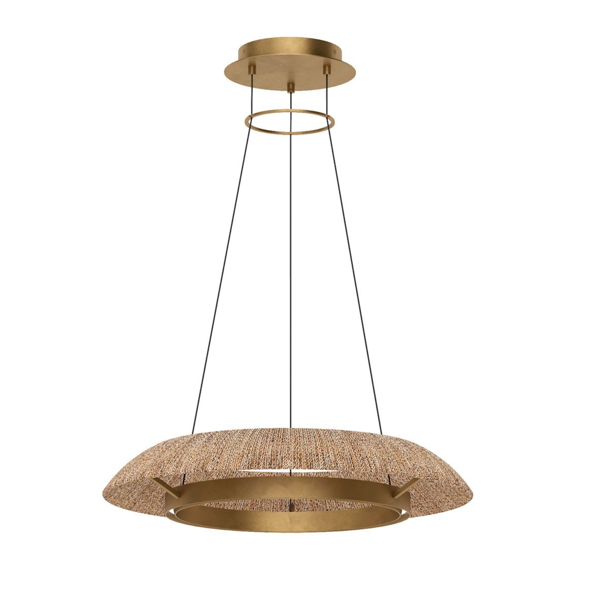 Noa 27" Small Chandelier, 120-277V, Antique Brass with Natural Rattan Finish - Bees Lighting