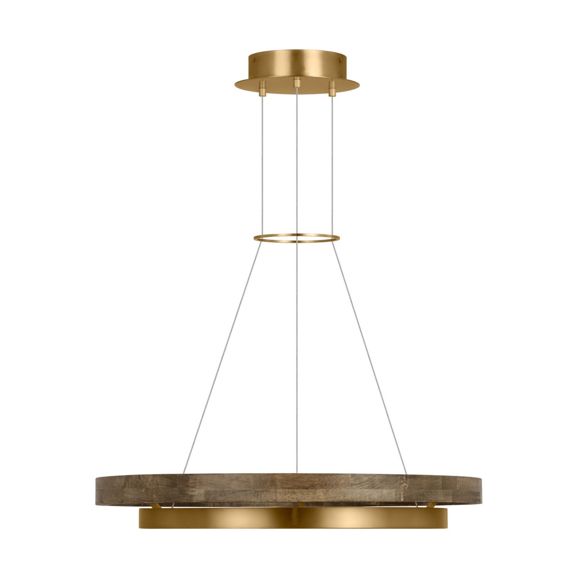 Grace 30" LED Chandelier, Natural Brass & Weathered Oak Finish - Bees Lighting