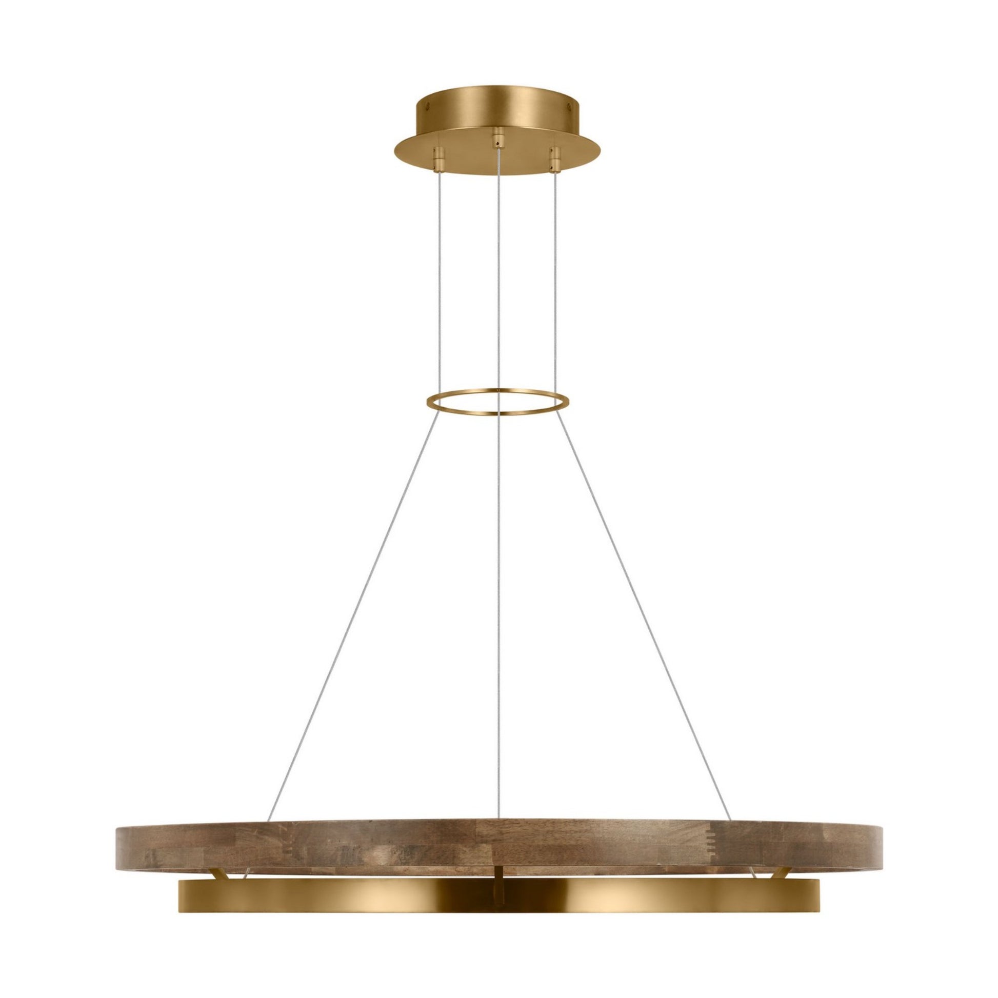 Grace 36" LED Chandelier, Natural Brass & Weathered Oak Finish - Bees Lighting