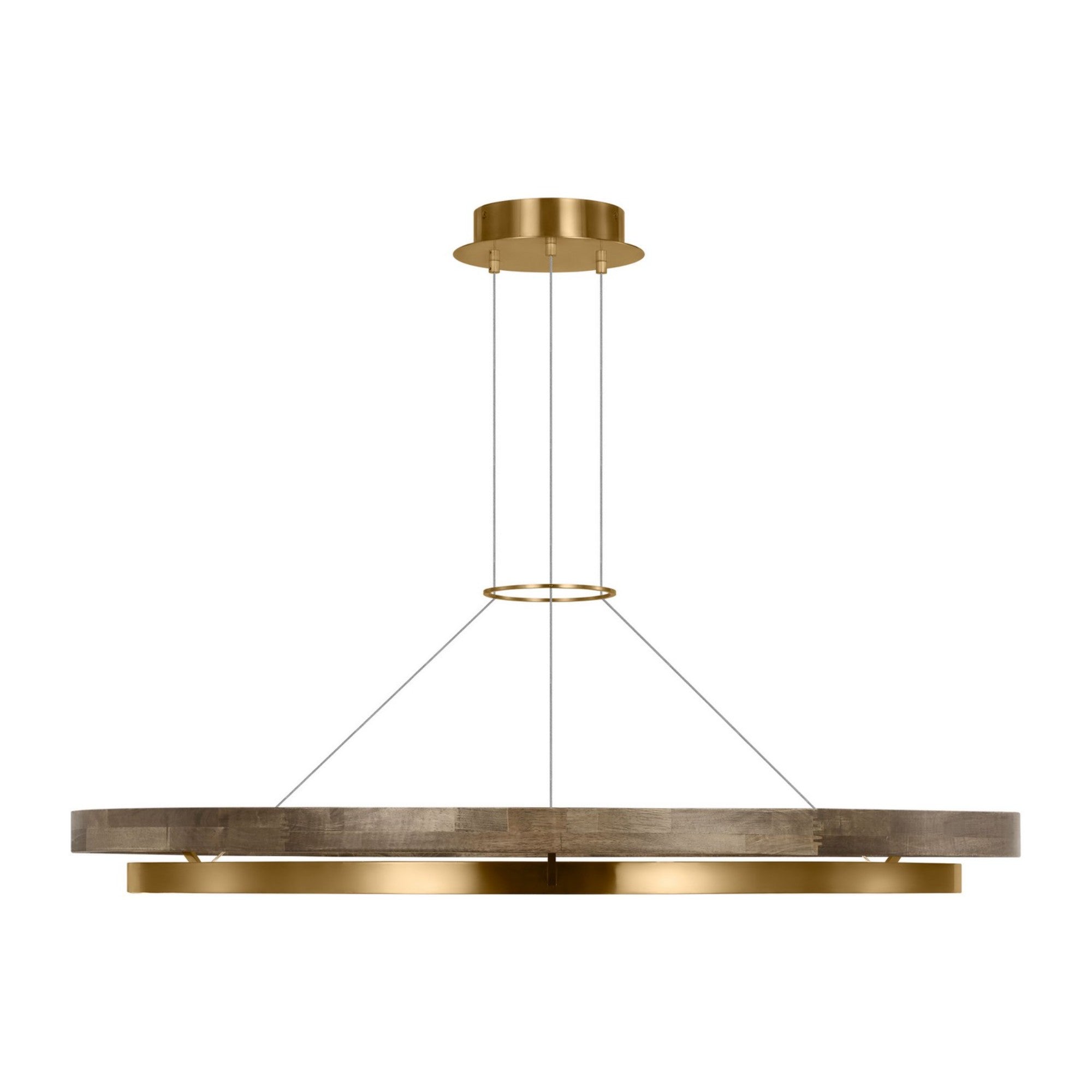 Grace 48" LED Chandelier, Natural Brass & Weathered Oak Finish - Bees Lighting