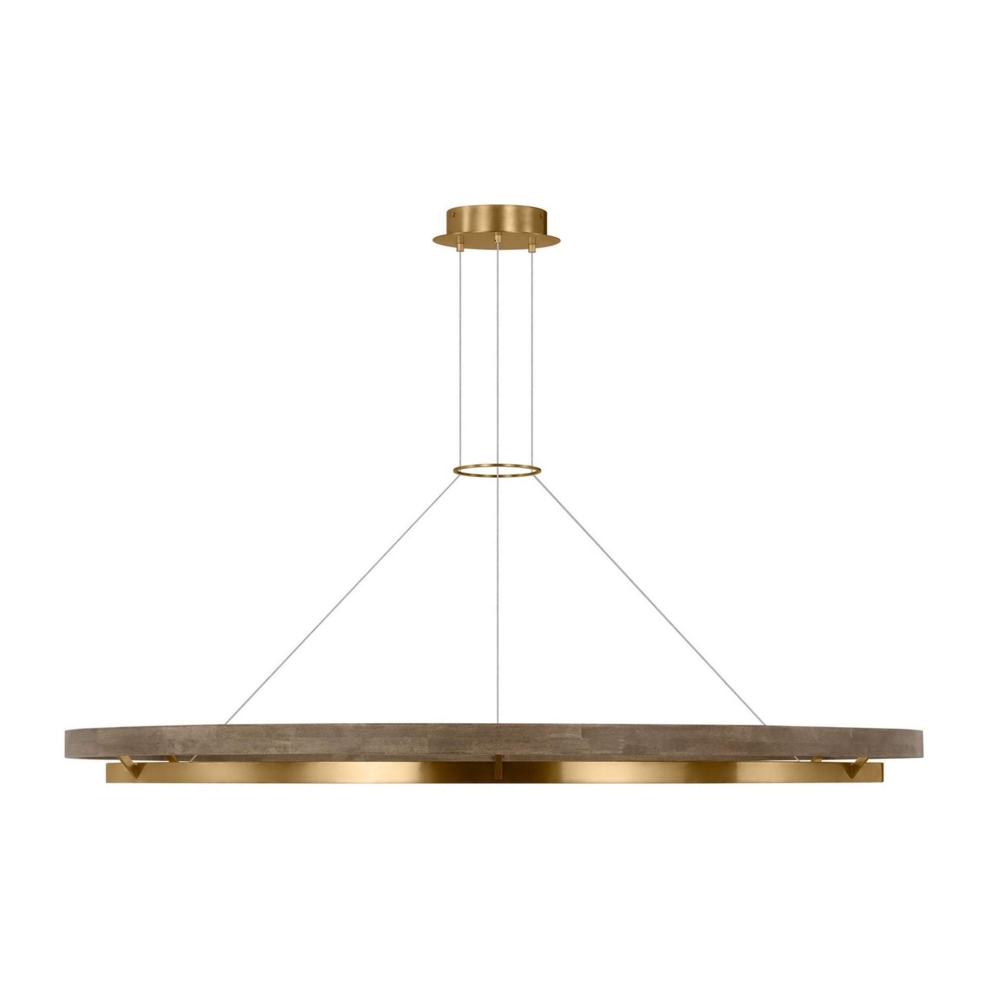 Grace 65" LED Chandelier, Natural Brass & Weathered Oak Finish - Bees Lighting