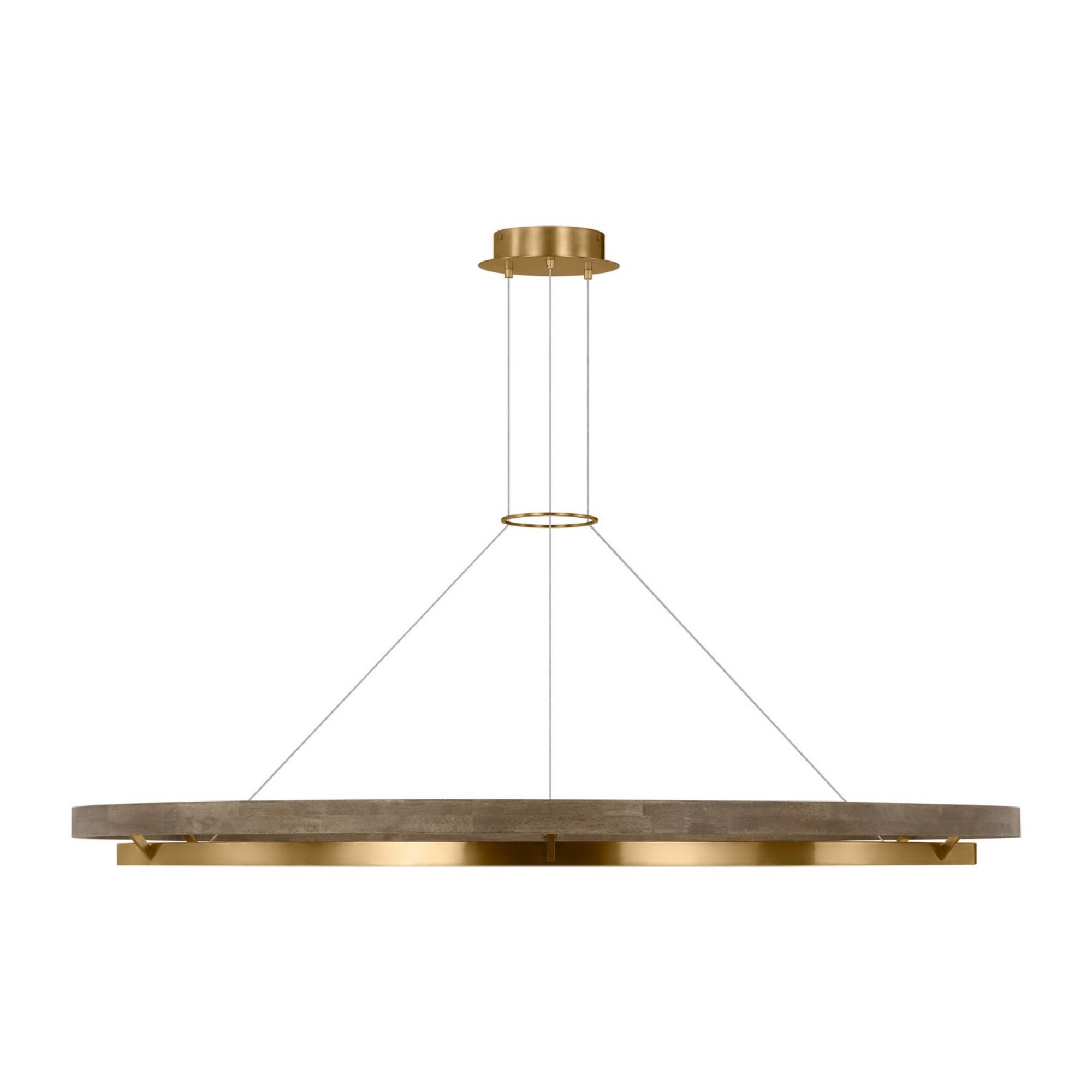 Grace 65" LED Chandelier, Natural Brass & Weathered Oak Finish - Bees Lighting