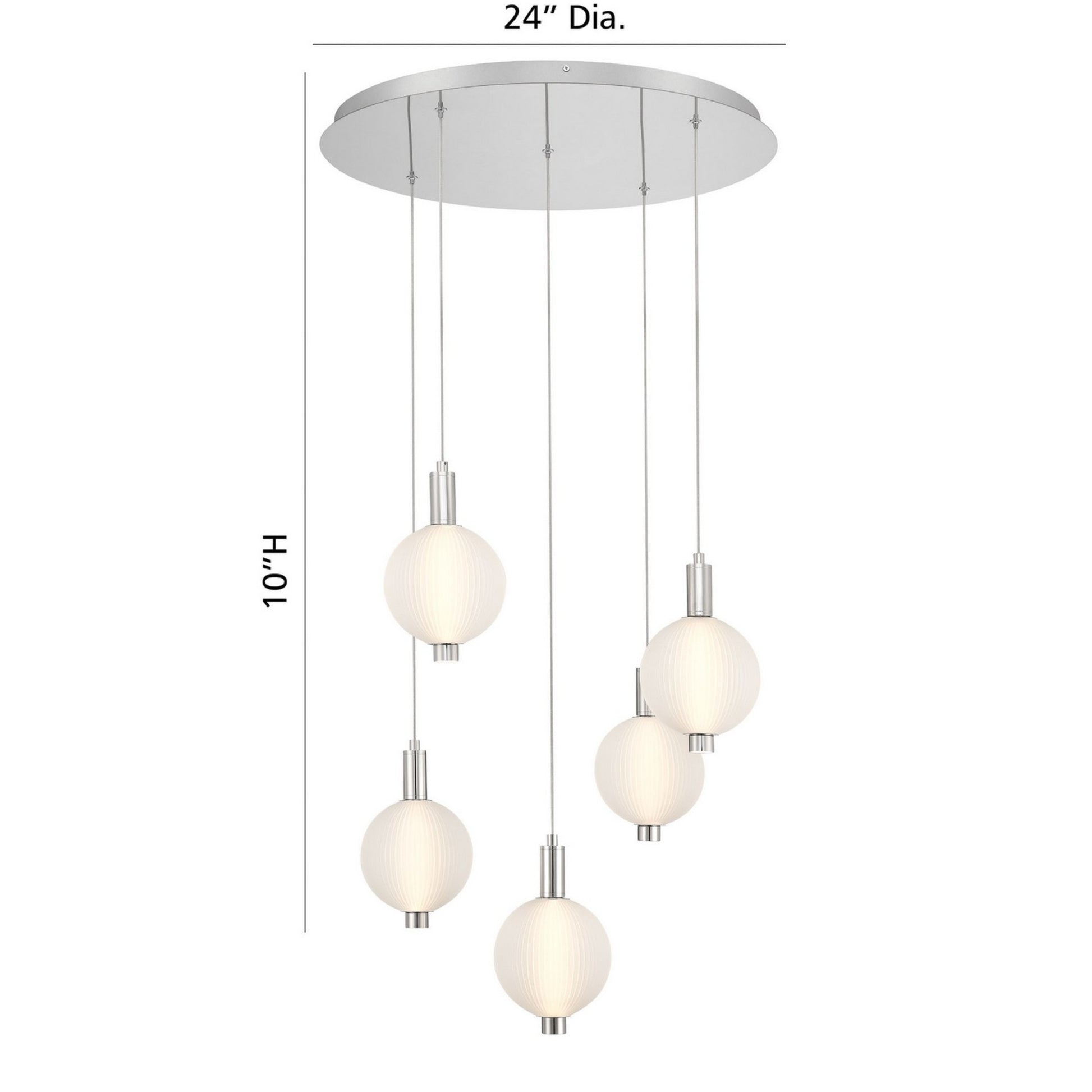 Palmas 5-Light 24" LED Multi Drop Chandelier, Polished Nickel Finish - Bees Lighting