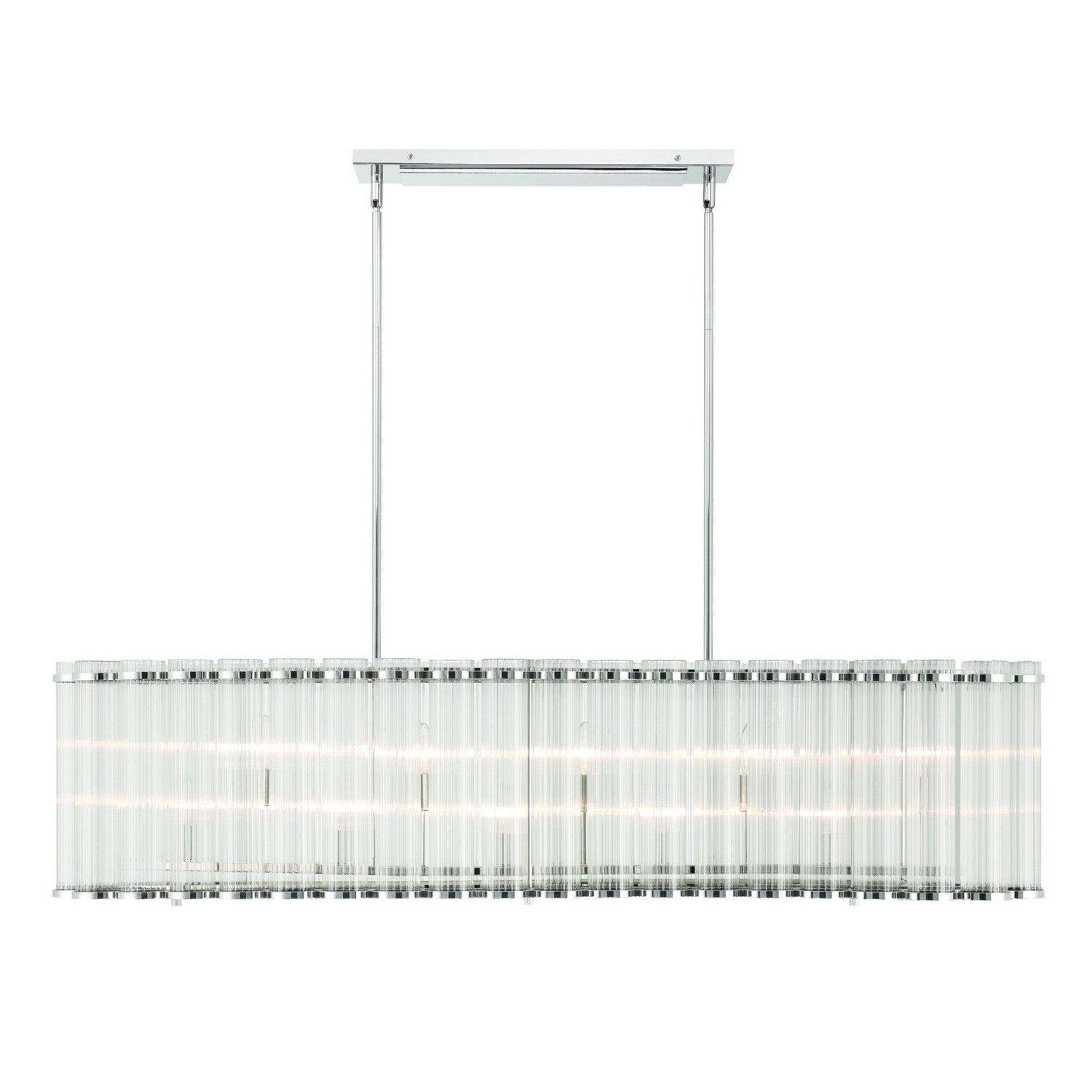 Glasbury 10-Light 52" Linear Chandelier, Polished Nickel Finish - Bees Lighting