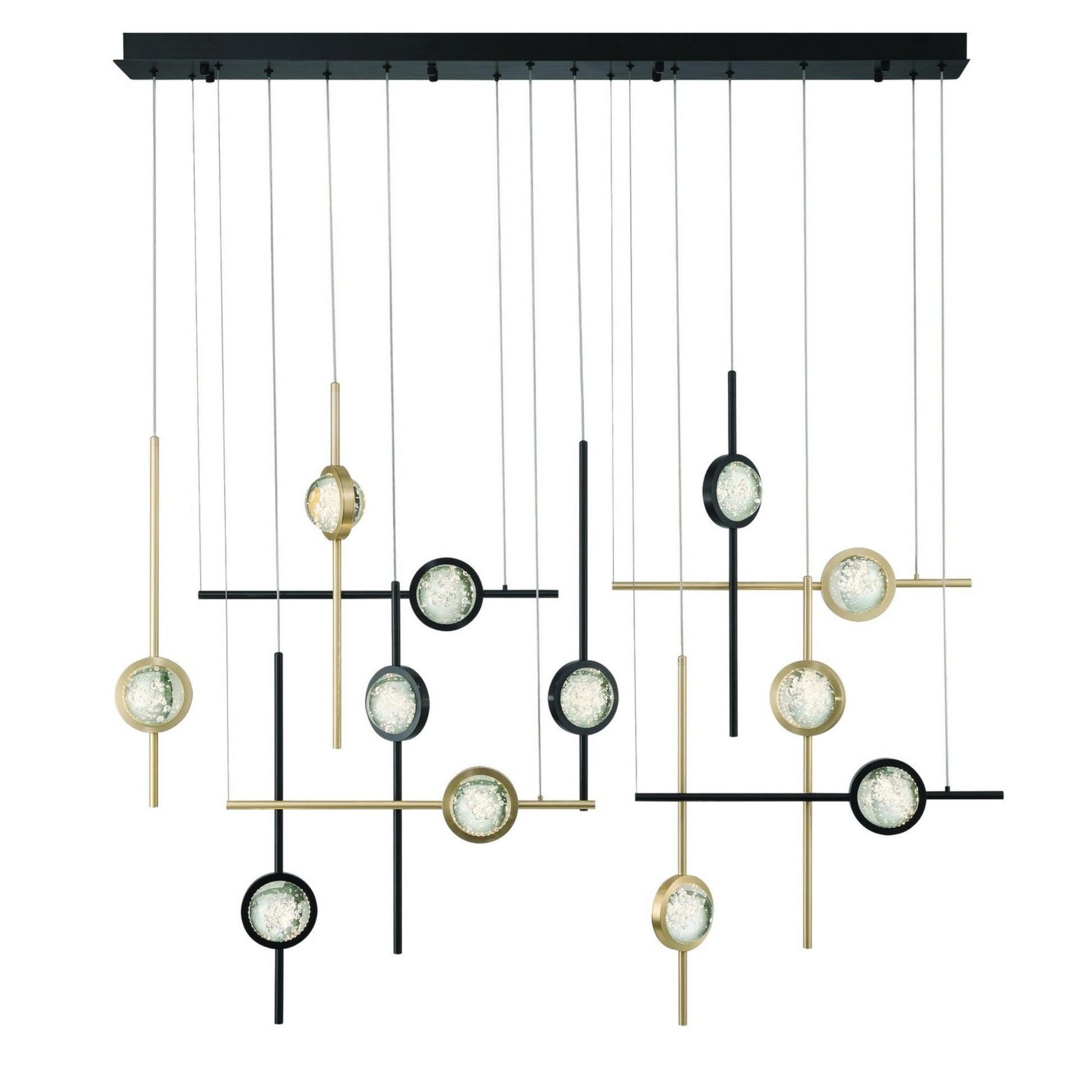 Barletta 12-Light 53" LED Grand Chandelier, Black & Brass Finish - Bees Lighting