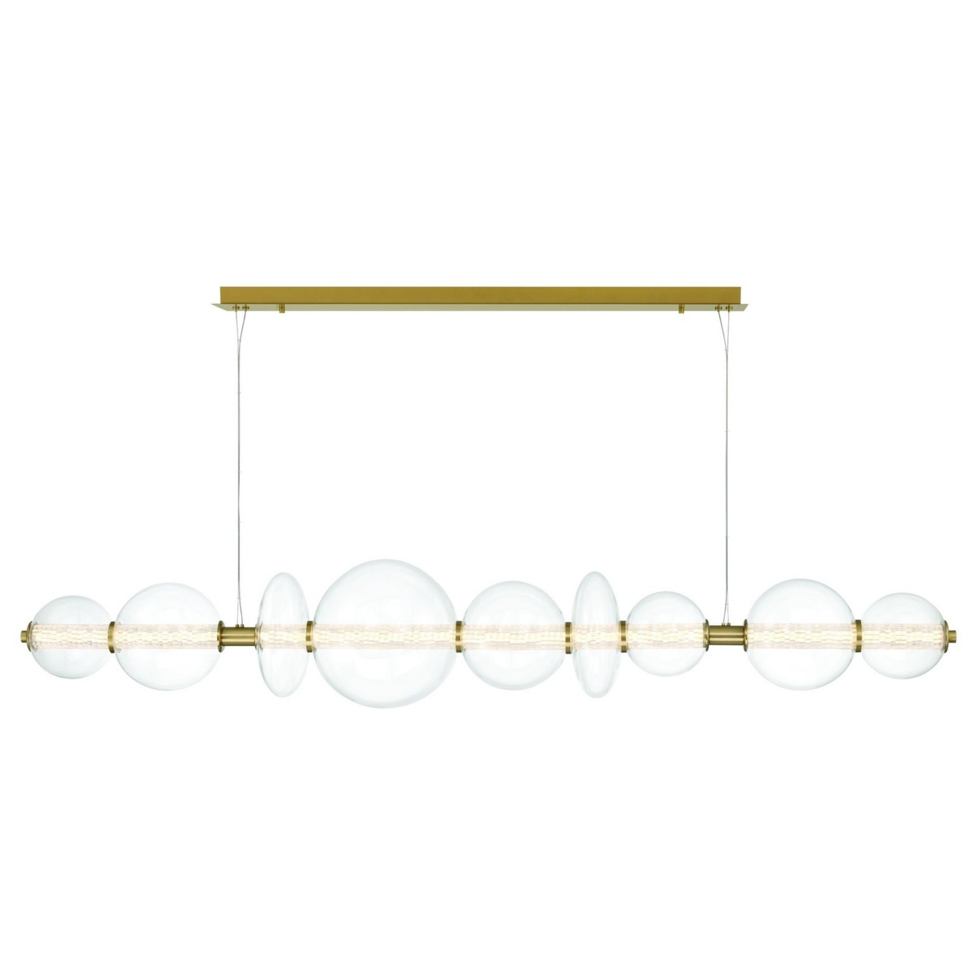 Atomo 9-Light 74" LED Linear Chandelier, Gold Finish with Clear Glass - Bees Lighting
