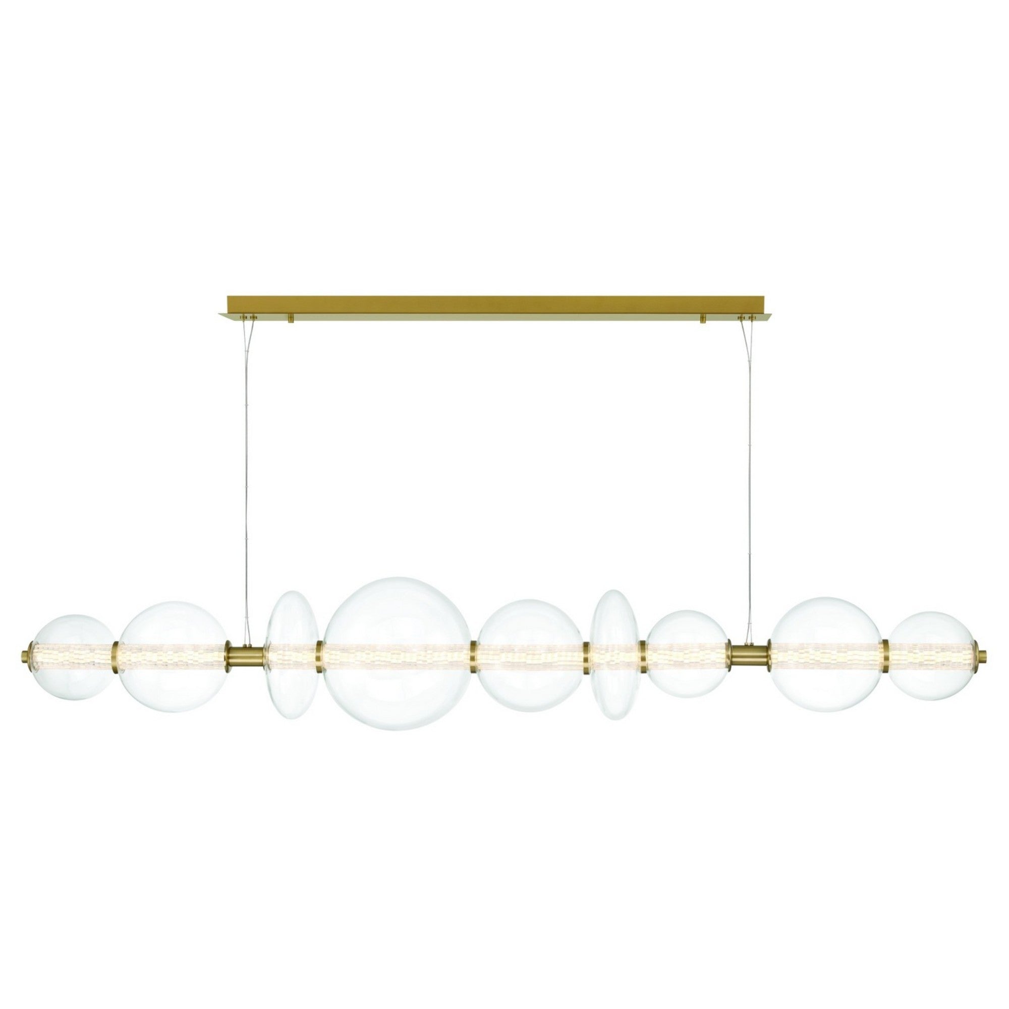 Atomo 9-Light 74" LED Linear Chandelier, Gold Finish with Clear Glass - Bees Lighting