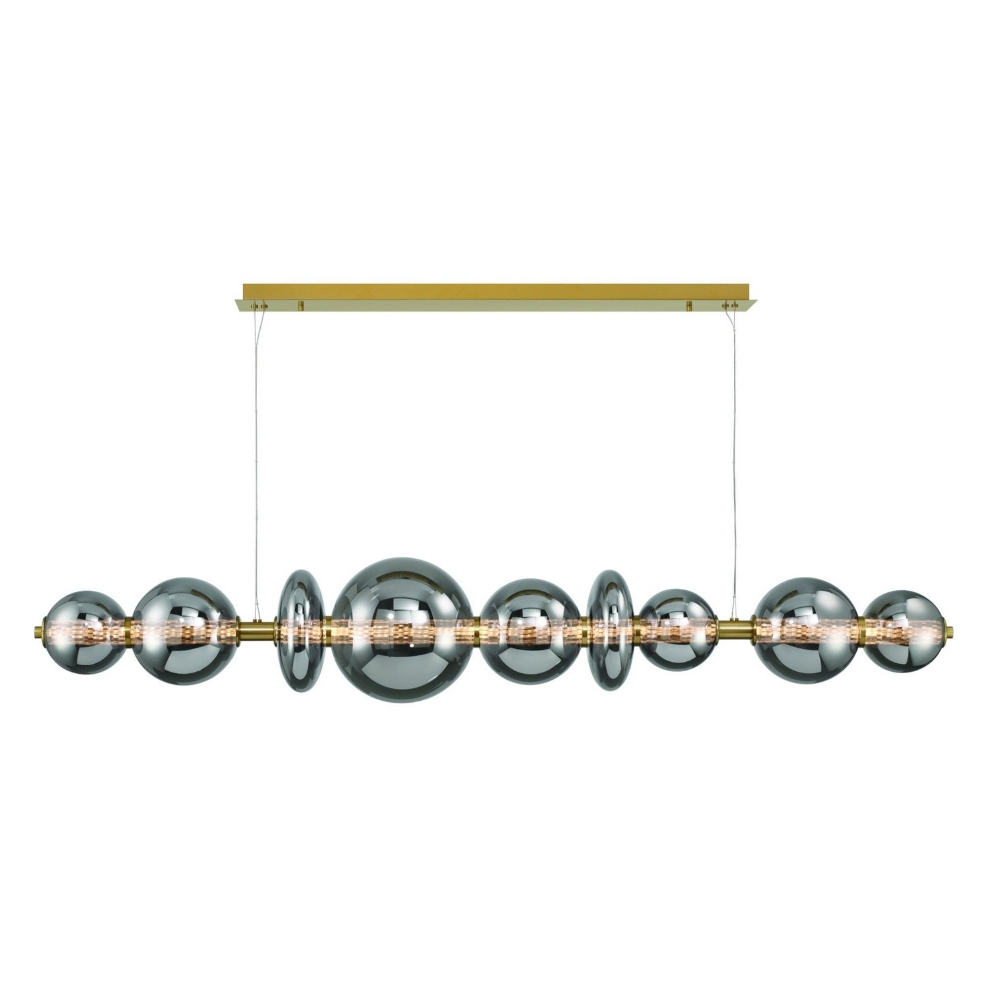 Atomo 9-Light 74" LED Linear Chandelier, Gold Finish with Smoke Glass - Bees Lighting