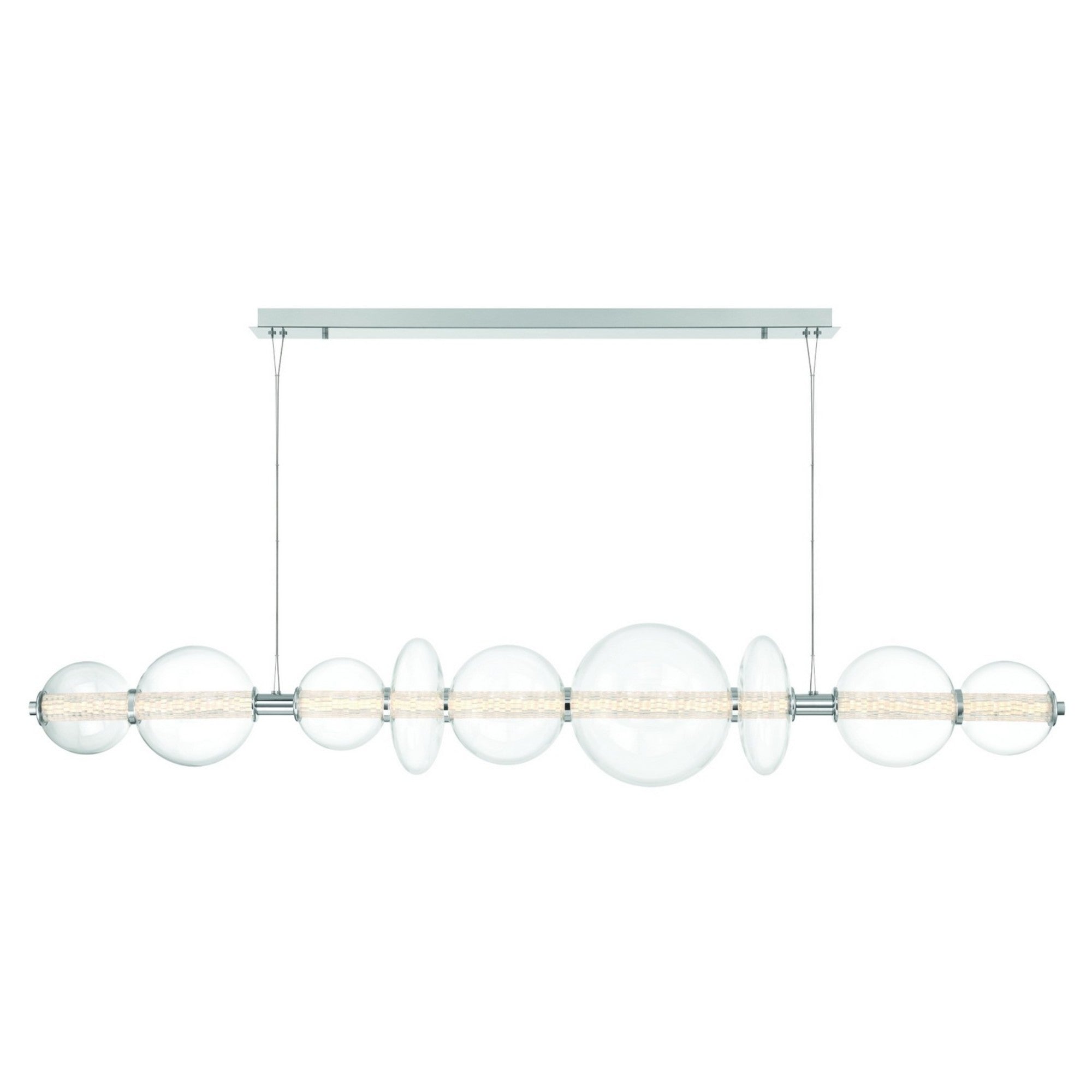 Atomo 9-Light 74" LED Linear Chandelier, Chrome Finish with Clear Glass - Bees Lighting